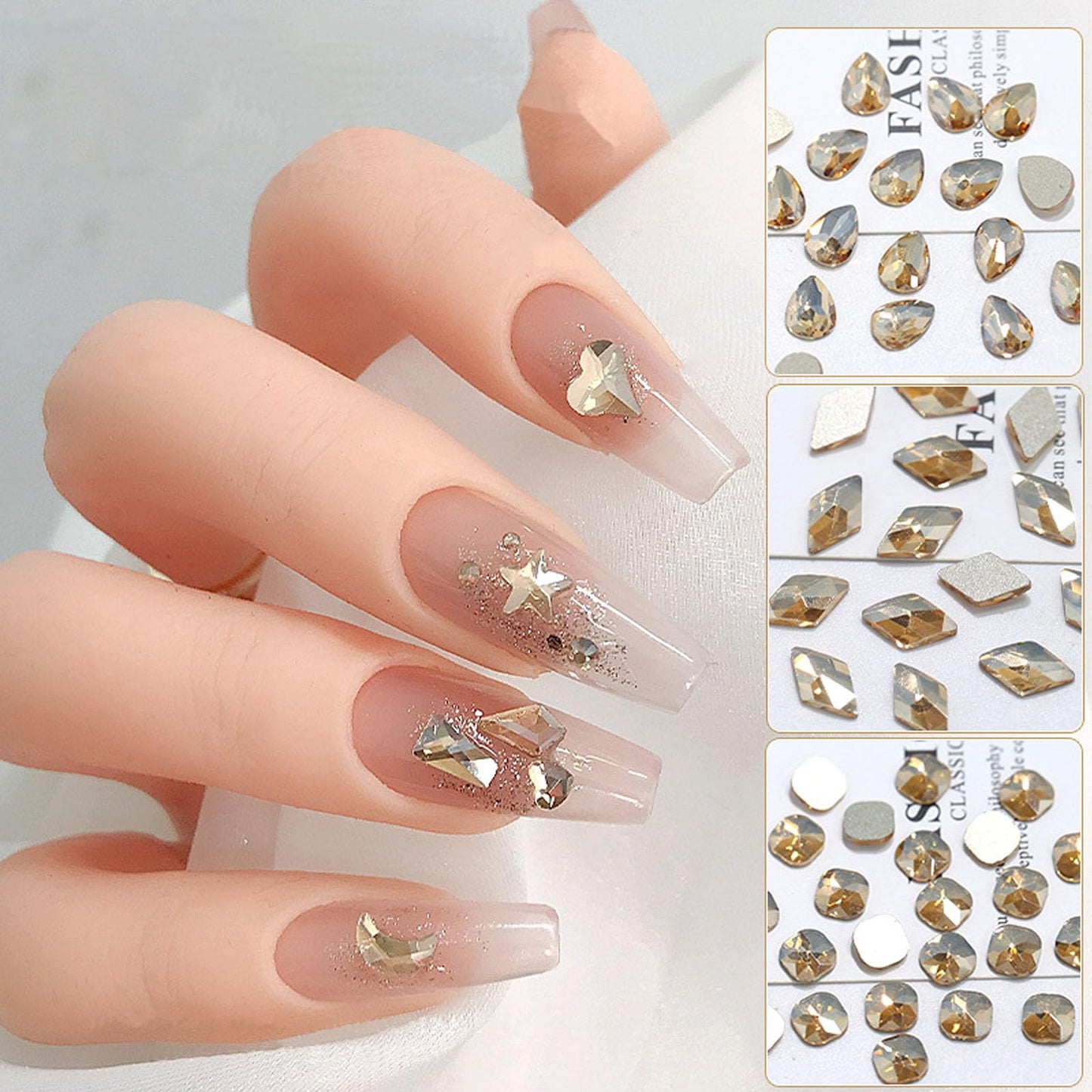 Kaipheiquan Champagne Nail Rhinestones Kit, 18 Types of 900 Special-Shaped Nail Diamonds + 3200 Flat-Bottomed Nail Rhinestones, 3D Nail Crystals DIY Crafts Gemstones for Nail