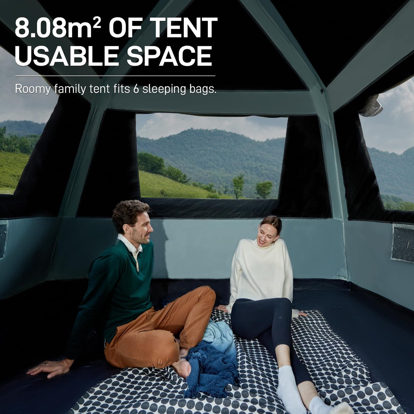 EVER ADVANCED Blackout 6 Person Camping Tent, Instant Cabin Tent for Family with Vestibule and Large Mesh Windows, 60s Easy Setup, Double Layer, Water-Resistant, Grey&Blue