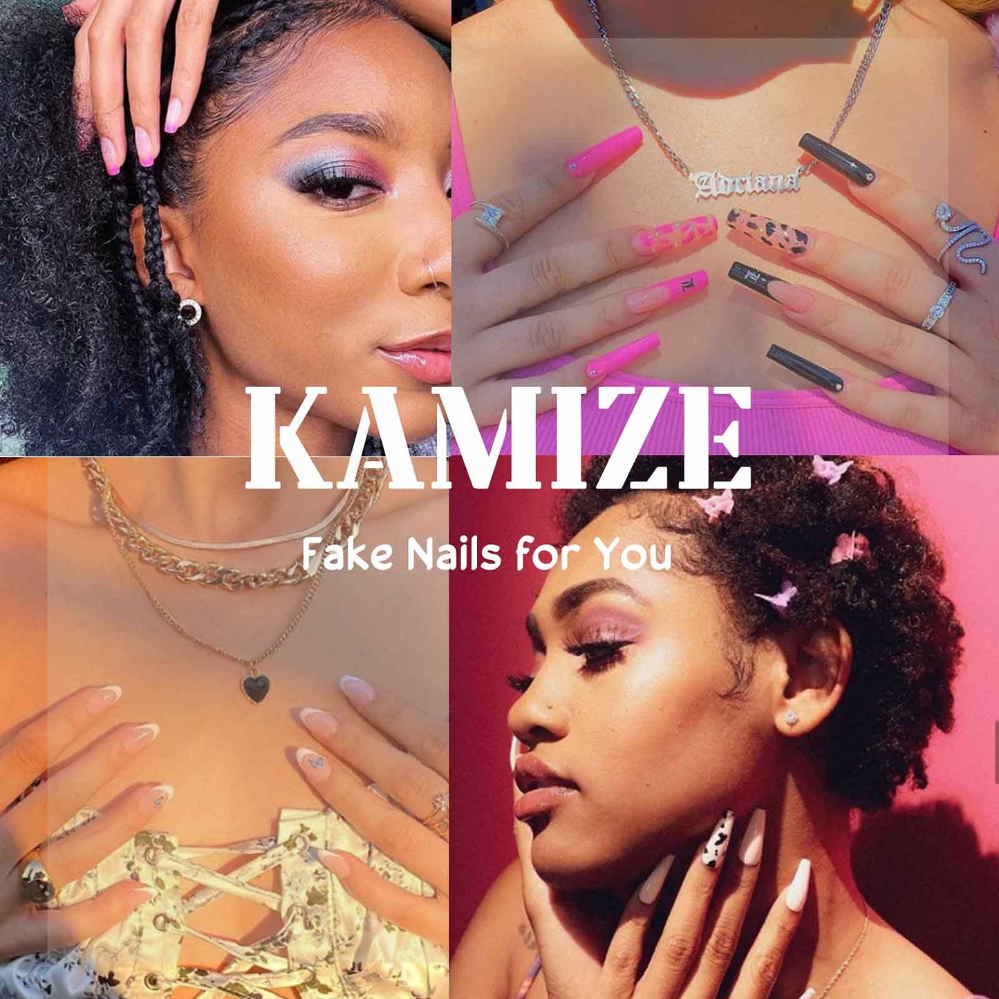 Kamize Almond Fake Nails Long Acrylic Press on Nails Gradient Full Cover False Nails Jelly for Women and Girls 24PCS