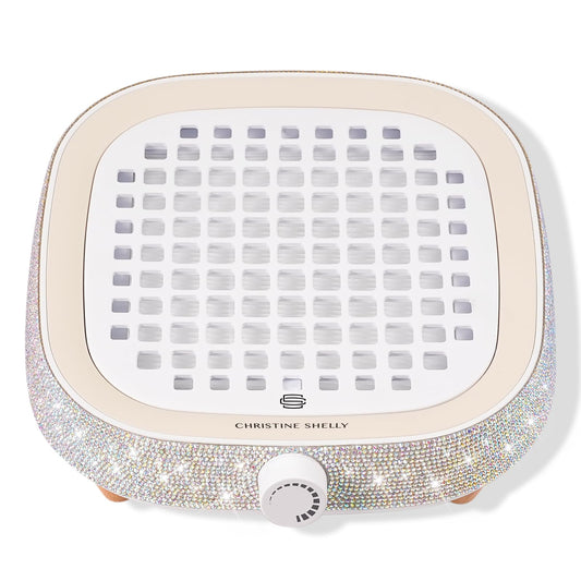 CHRISTINE SHELLY Nail Dust Collector, Mini Bling Crystal Diamond Compact 6000RPM Powerful Vacuum Fan Vent Dust Collector Extractor Dust Suction Machine for Acrylic Nails Polishing, Fast Charging
