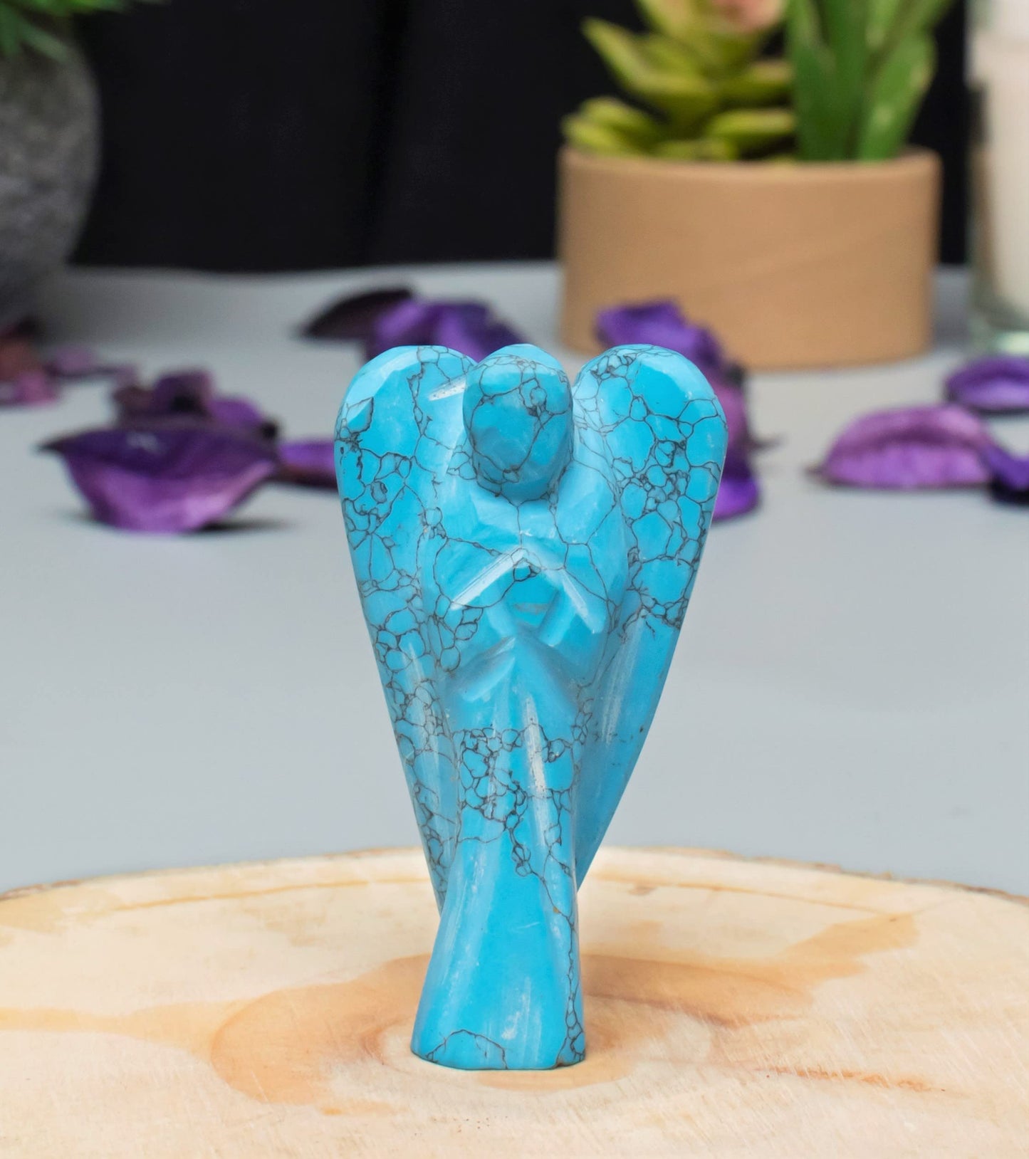 Crocon Turquoise Gemstone Guardian Angel Healing Crystal, Hand Carved Pocket Angel Figurine - Handmade Mini Statue for Love, Peace & Healing, Crystals for Positive Energy, Natural Gemstone Figurine