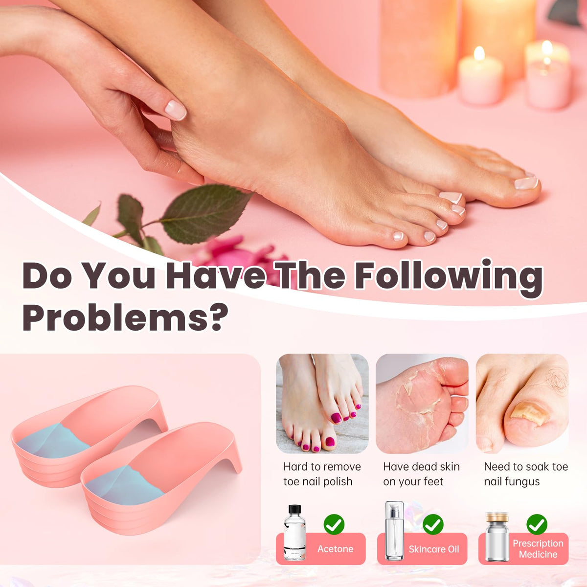 Hand Toe Nail Soaking Bowl: 12PCS Large Size Hand & Foot Nail Soak Off Bowl for Nail Lovers - Acetone Proof Toe Soaking Tray with Manciure Pedicure Tools for Dip Powder Gel Polish Remover (Pink,Pink)