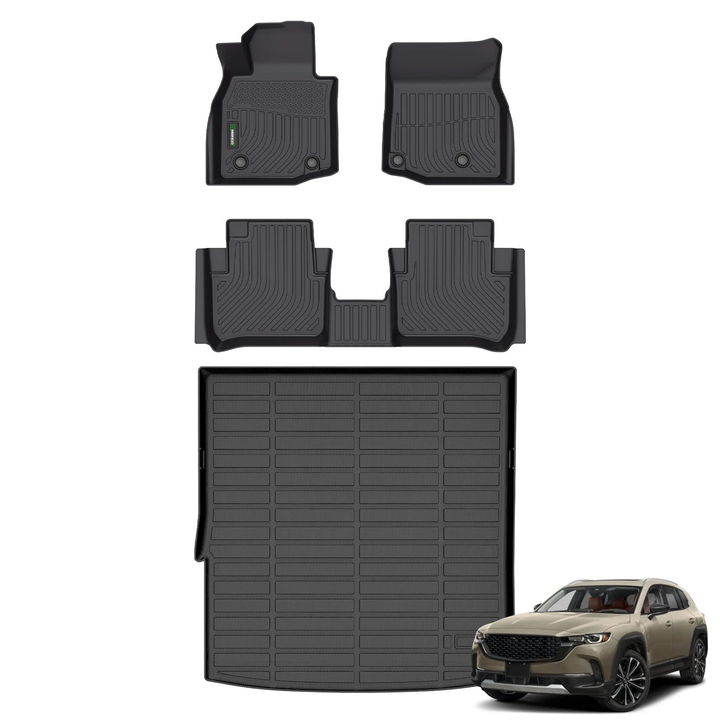 ANBINGO® Floor Mats & Cargo Liner for 2025 2026 CX-50 Hybrid/All Weather TPE Mazda CX50 Floor Liners / 1st & 2nd Row Custom Mats Full Set / CX50 Accessories - Black