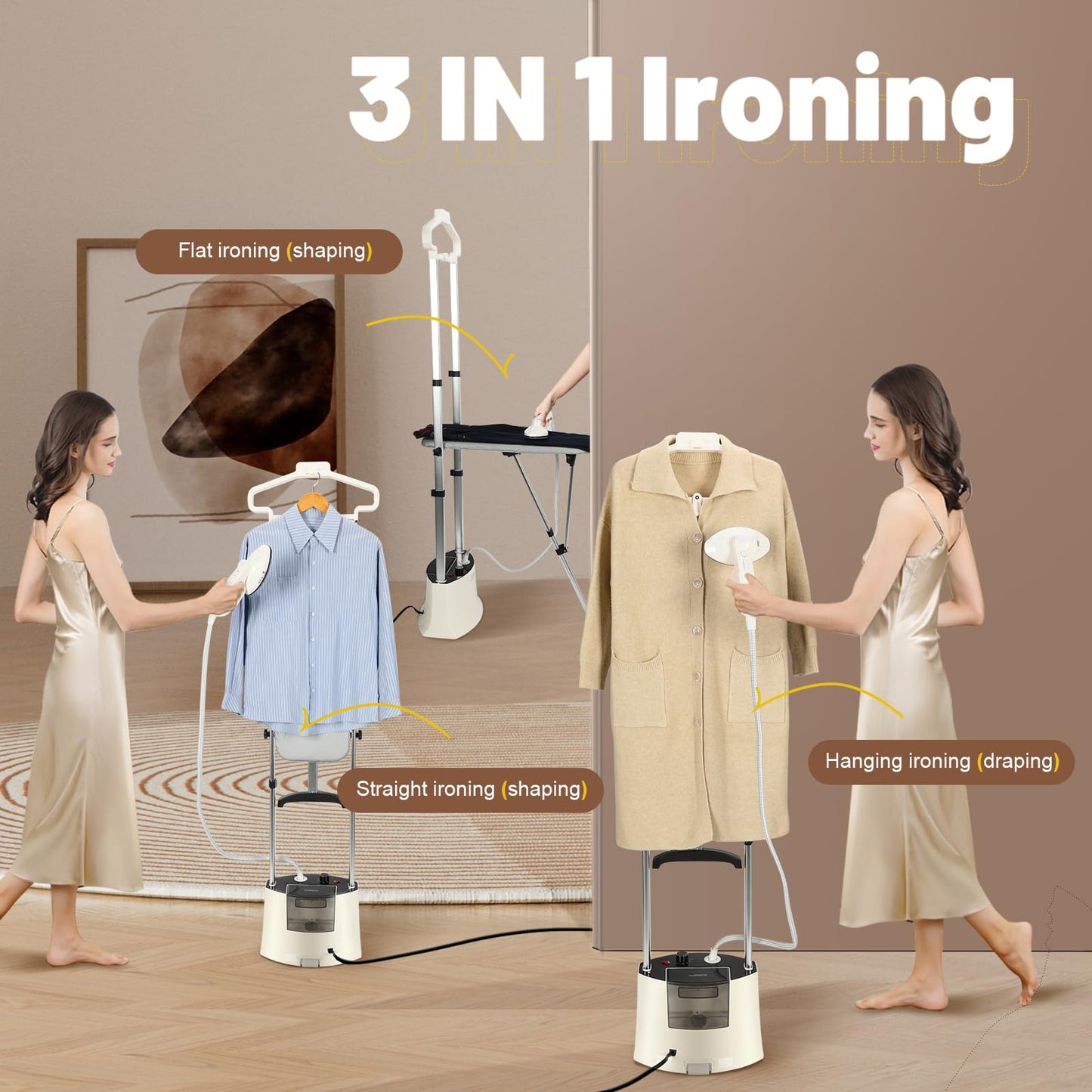 Professional Heavy Duty Full-Size Standing Garment Steamer 25s Fast Heat-up with Rotating Ironing Head 1.6L/54 fl.oz Water Tank, Self-cleaning Function, Foldable Ironing Board, Ironing Gloves
