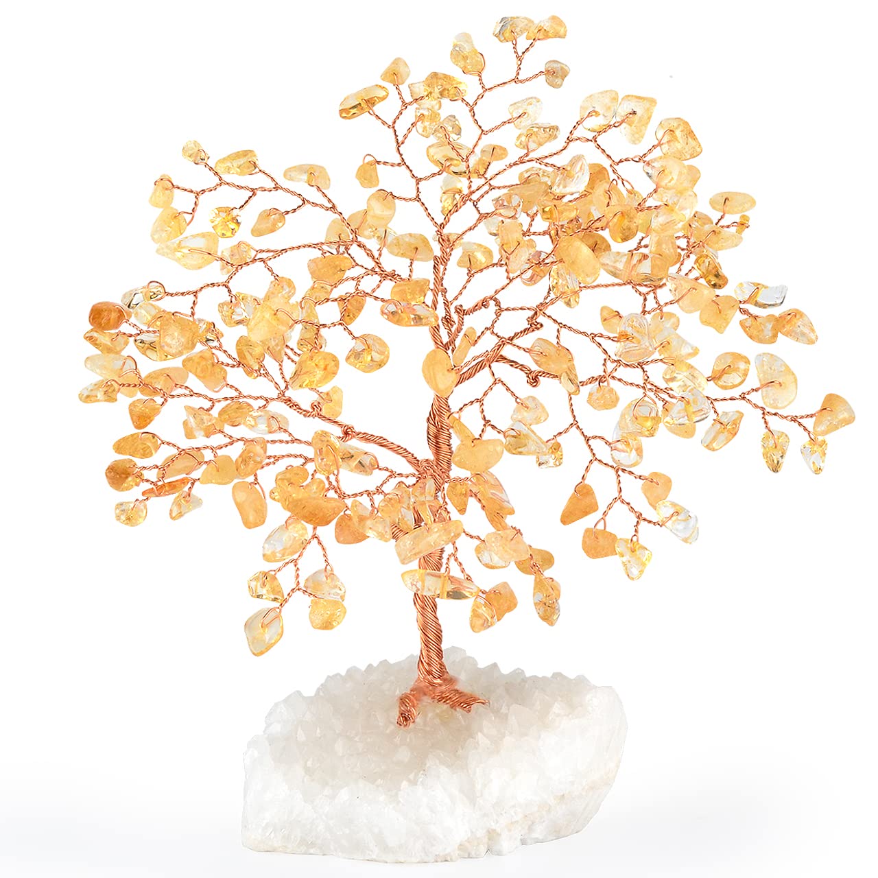 MASGEMES Natural Citrine Gemstone Crystal Tree of Life,Clear Quartz Cluster Base,Bonsai Money Tree Feng Shui Home Decor,Healing Crystals Positive Energy Gift for Luck and Wealth 5.5"-6.3"