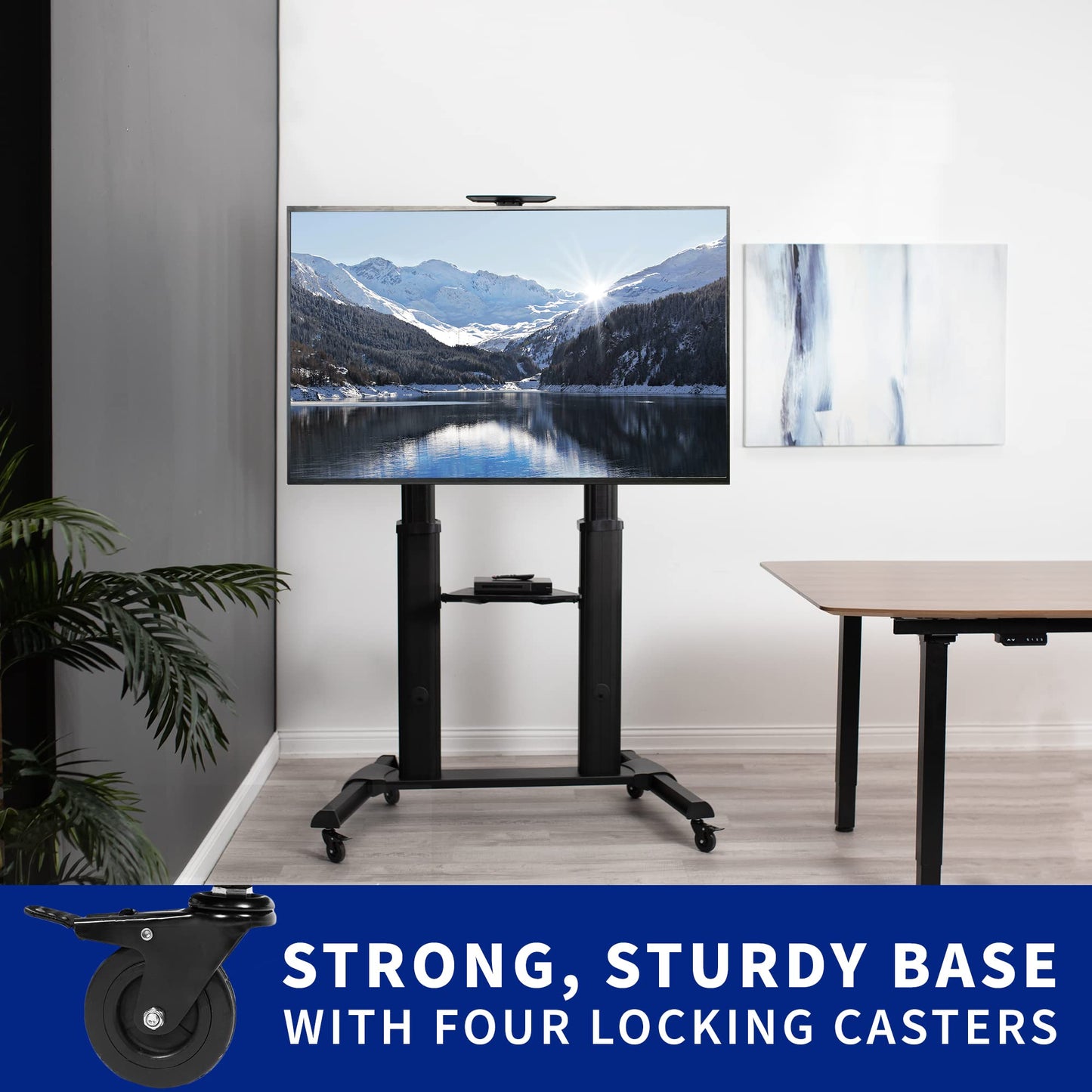 VIVO Aluminum Mobile TV Cart for 32 to 100 inch Screens up to 220 lbs, LCD LED OLED 4K Smart Flat and Curved Panels, Heavy Duty Stand, Shelf, Wheels, Max VESA 1000x600, Black, STAND-TV22B