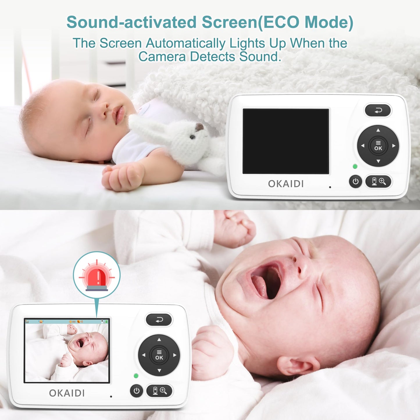 OKAIDI Video Baby Monitor with Camera and Audio, 2.4'' Portable Travel Baby Monitor No WiFi, Infrared Night Vision, VOX Mode, 1000ft Long Range, Ideal for Baby/Pet/Elderly