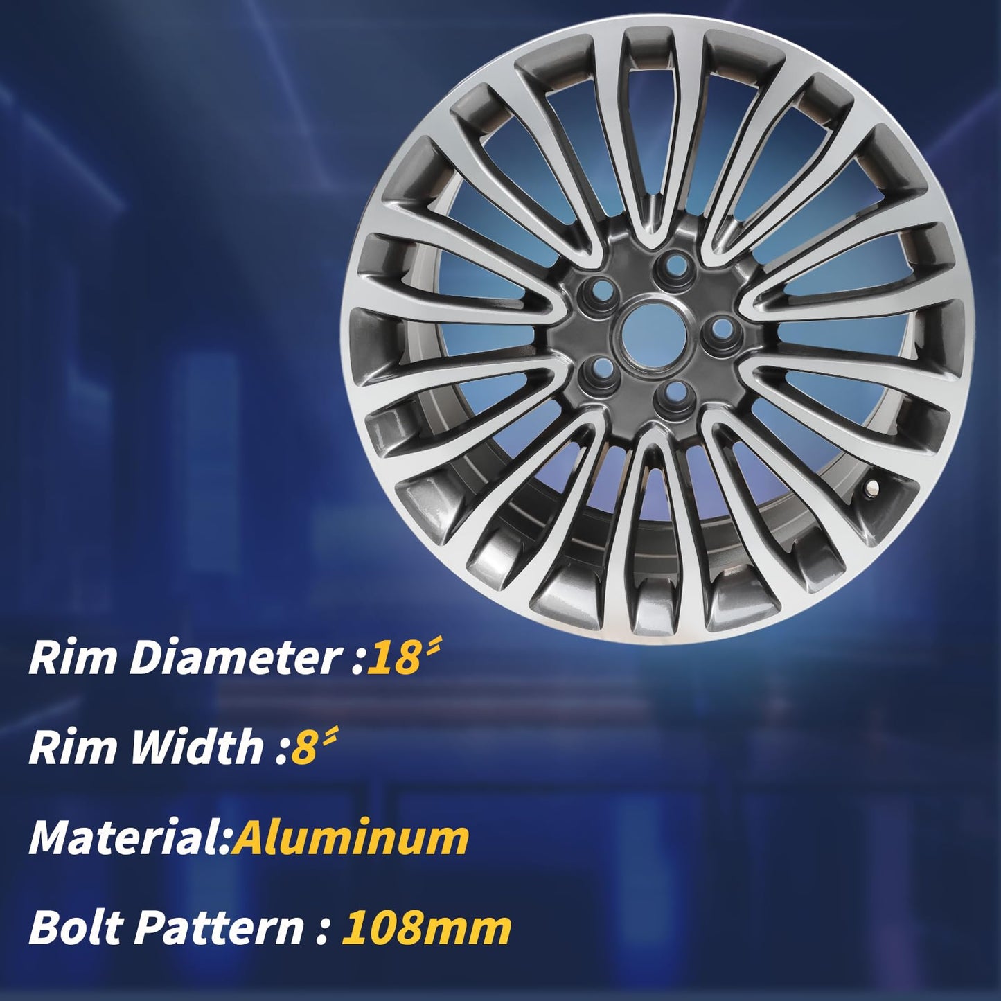 LUNEGUE 18inch Single 18x8 Machined Charcoal Wheel Rims Fit for Ford Fusion 2017 2018 OEM Design Replacement Rim