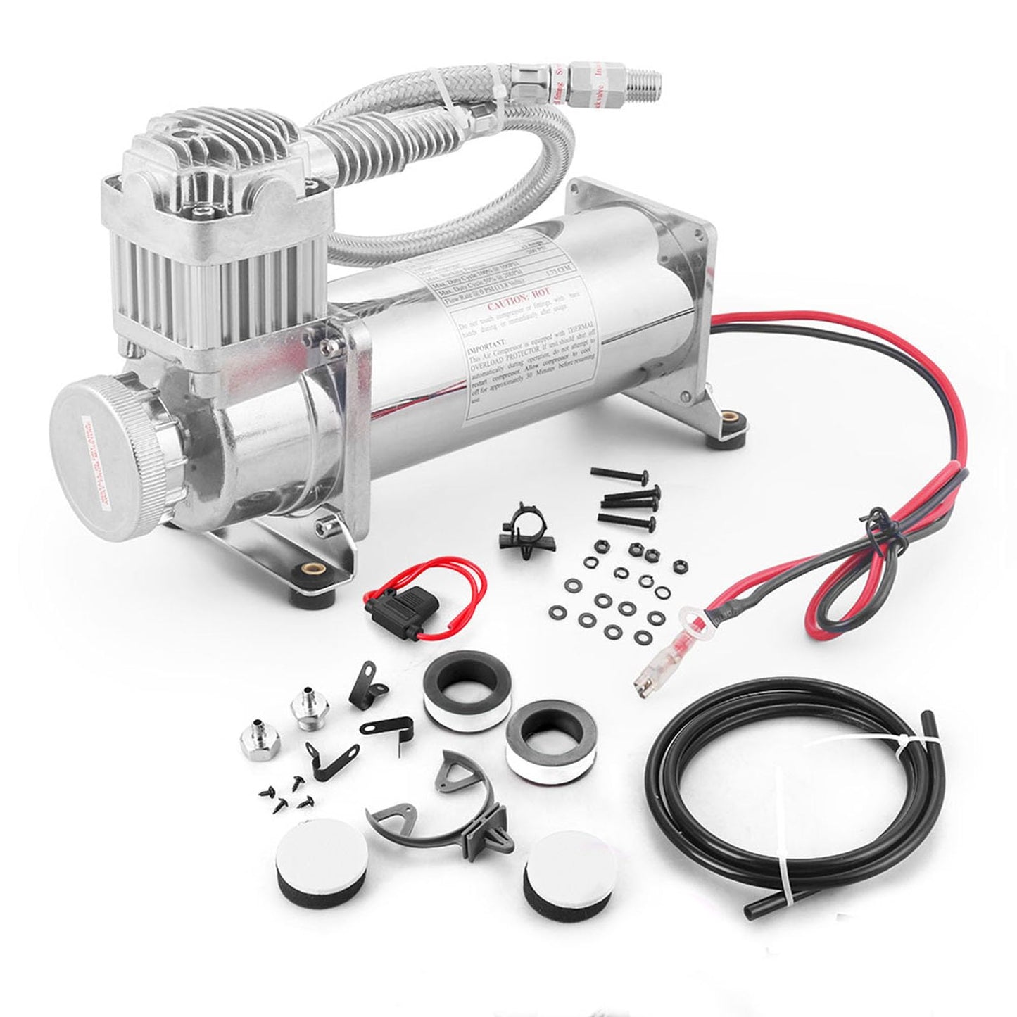 Heavy Duty Universal 200PSI Air Horn Compressor 1/4NPT Hose Kit Compatible With For Suspension/Air Bag/Train Horn DC 12V 480C