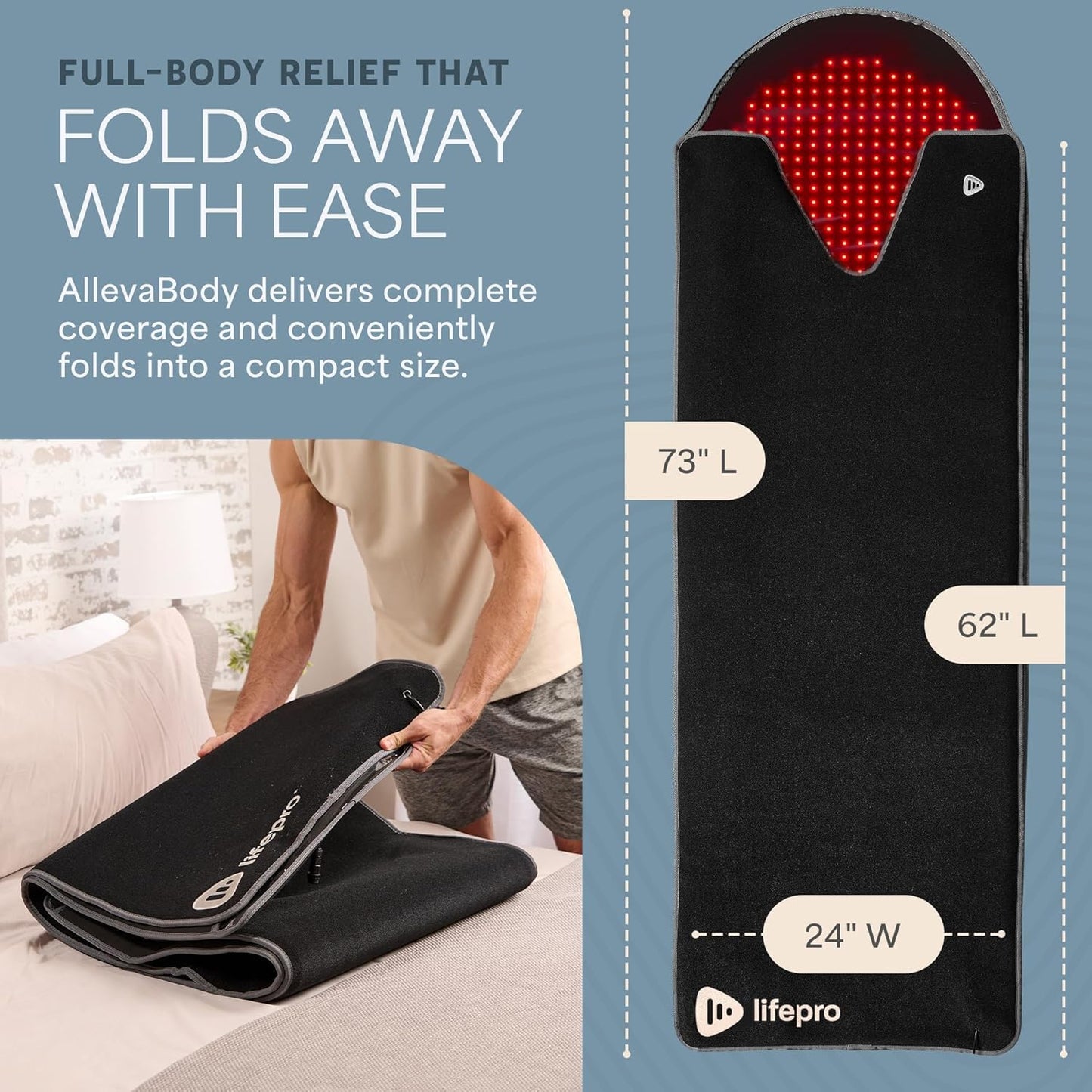 Lifepro Red Light Therapy for Body Wrap – Allevabody 660nm & 850nm Near Infrared and Red Light Therapy Mat for Body – Adjustable, Portable & Full-Body Relaxation for Daily Wellness