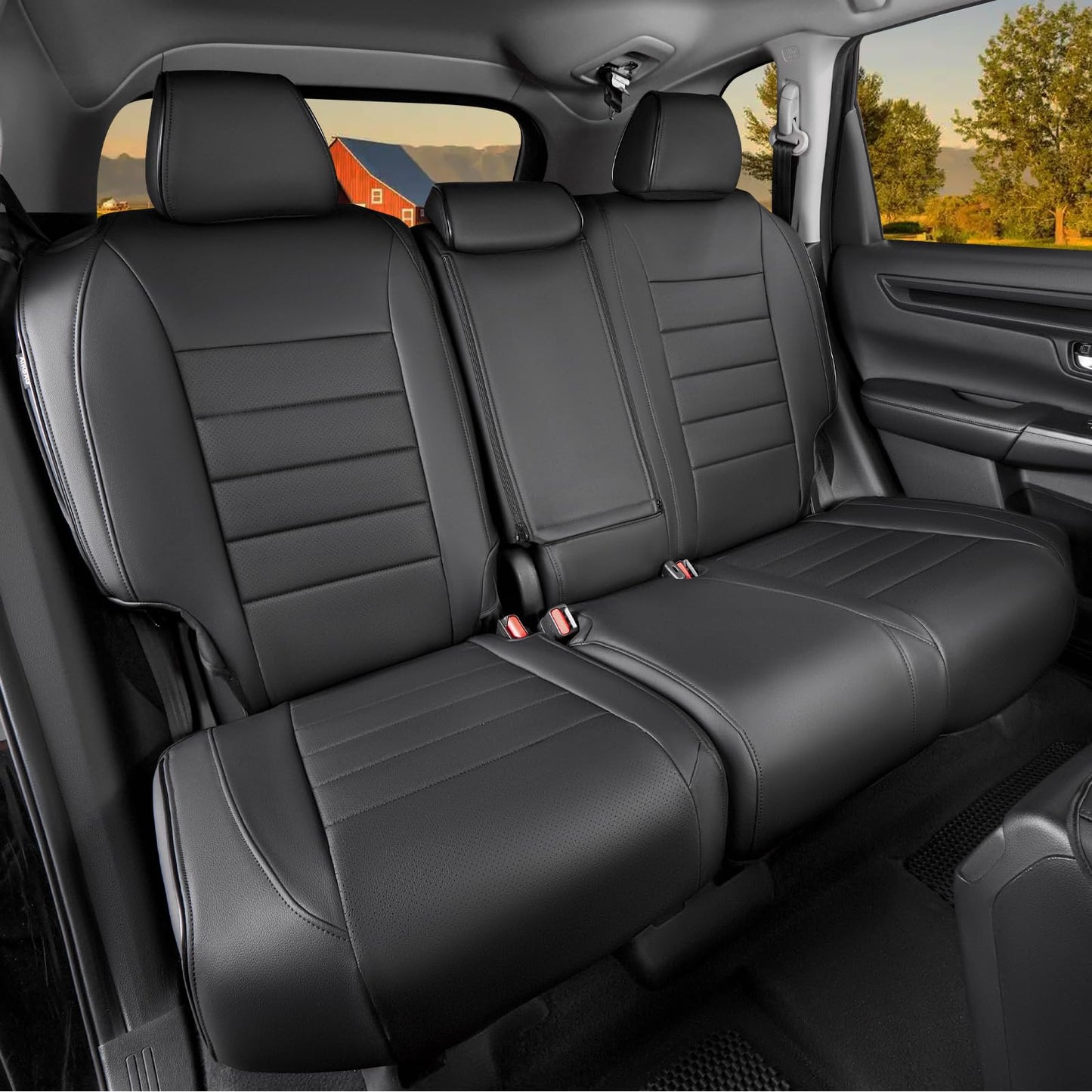 HKZ Fit CRV Car Seat Covers Full Set for Honda CR-V 2023 2024 2025 2026 CRV LX;EX;EX-L;Sport;Touring;Special Edition & Hybrid Model - Leather (Black)