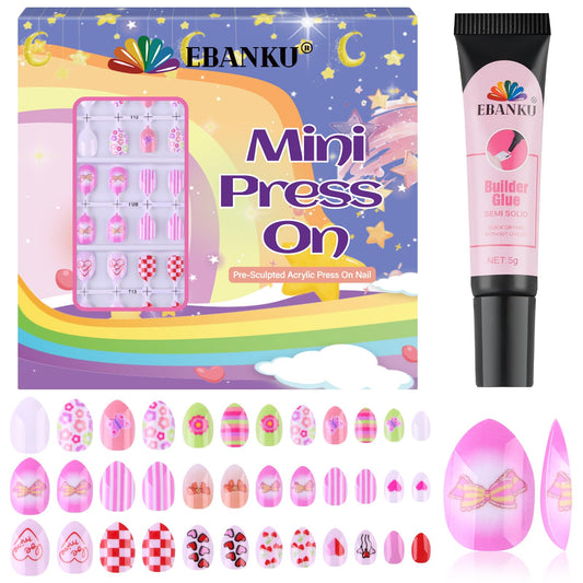 EBANKU 72Pcs Press on Nail Kids, 3 Pack Children Fake Nail Kit Full Cover Short False Fingernails with Nail Glue Nail Tools for Girl Nail Decoration