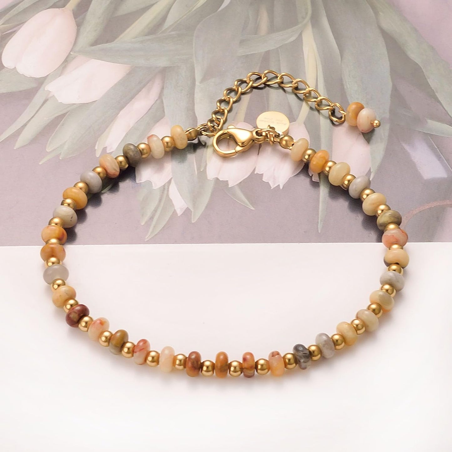vissen Agate Natural Stone Beaded Bracelets for Women Gold Plated Bracelet Adjustable Personalised Jewellery