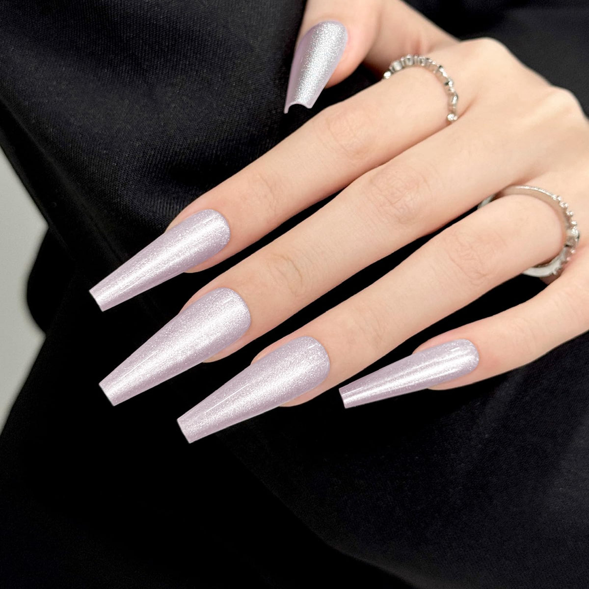 White Pink Cat Eyes Press On Nails,12 Sizes - 24 Pcs Soft Gel White Pink Long Coffin Fake Nails Kit with Nail Glue, Natural Reusable Stick On False Nails for Women and Girls SK1046