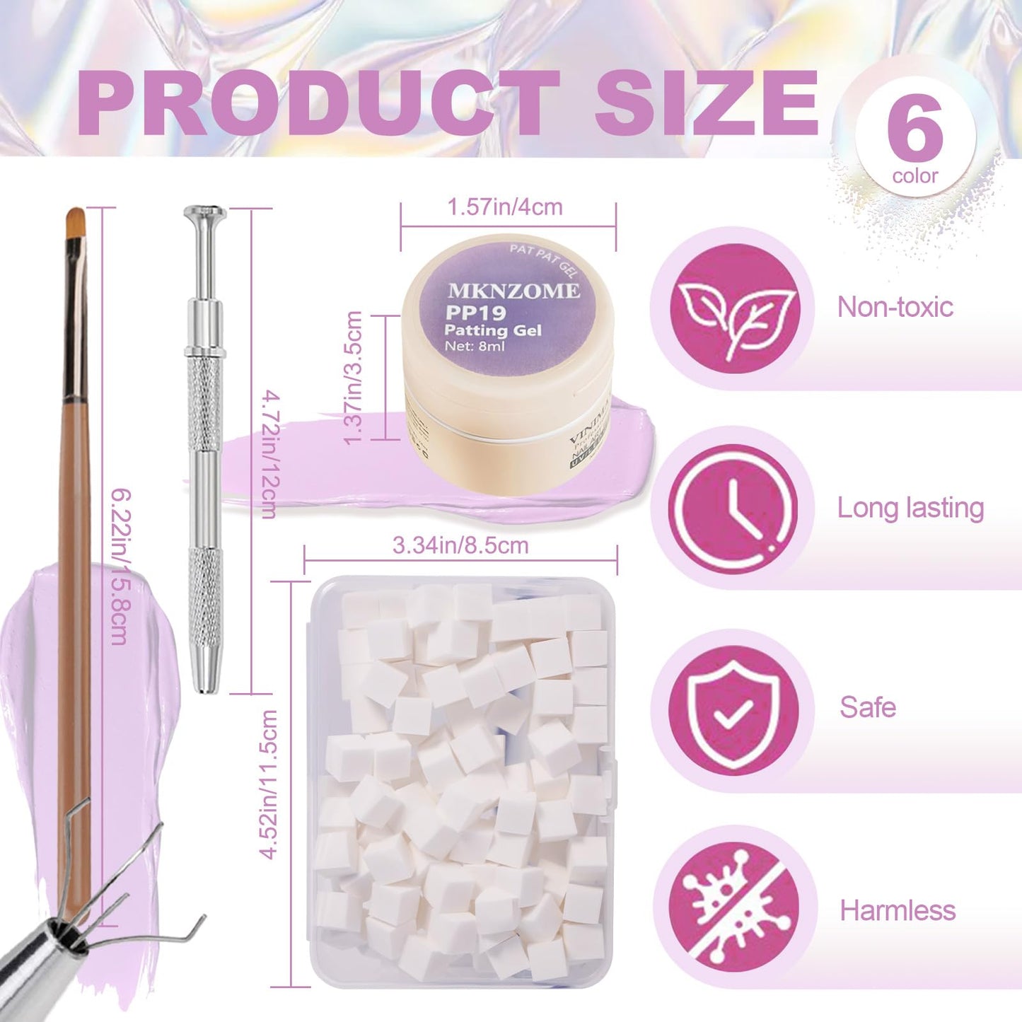MKNZOME Patting Gel Polish Set, 6 Color Gradient Painting Gel Blooming Nails with Grabbing Pen, 100 Nail Sponges for Ombre, Nail Art Brushes, for Ombre French Manicure DIY Design, C