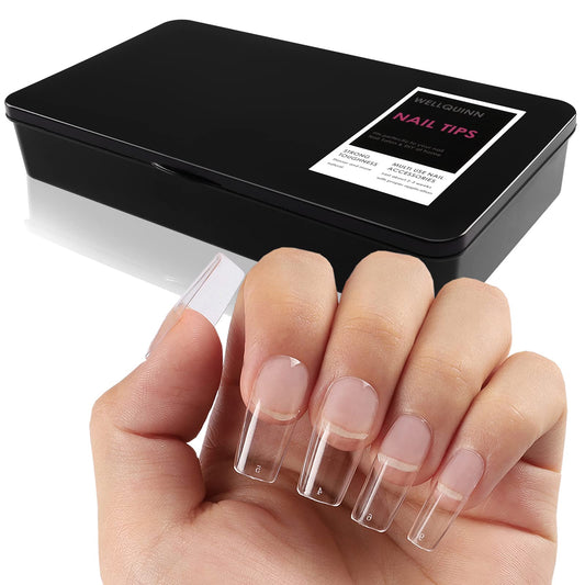 Wellquinn Short Square Nail Tips for Nail Extensions 360pcs Pre Etched Gel Fake Nails Tips for Women DIY French Style Salon at Home Full Cover Soft Acrylic False Tips 10 Sizes