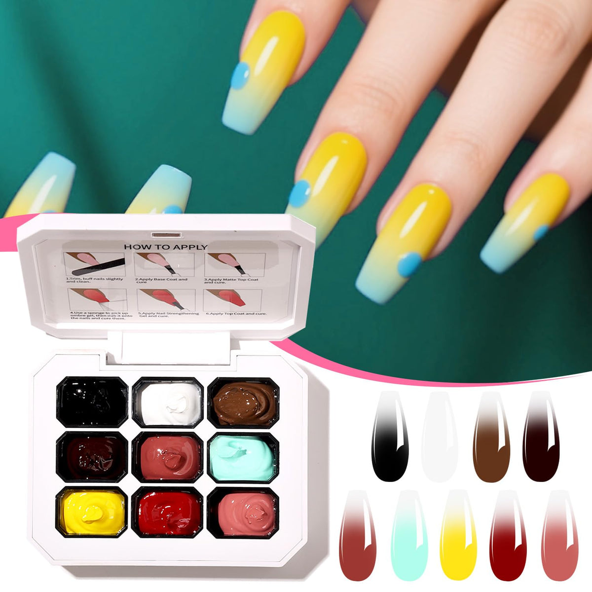 AOBOO Ombre Gel Nail Polish Nail Sponges for Ombre 9 Series Colorful Blush Effect Pat Painting Gradient Blooming Gel for Ombre Nails Multistyle French Manicure Nail Art DIY Home (A13, 1)