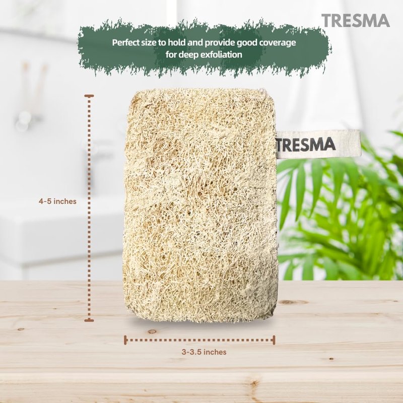Natural Loofah Body Sponge, Plant-Based Exfoliating Scrubber for Men & Women, Rectangle Organic Loofahs for Deep Cleansing & Skin Smoothing (3 Pack)