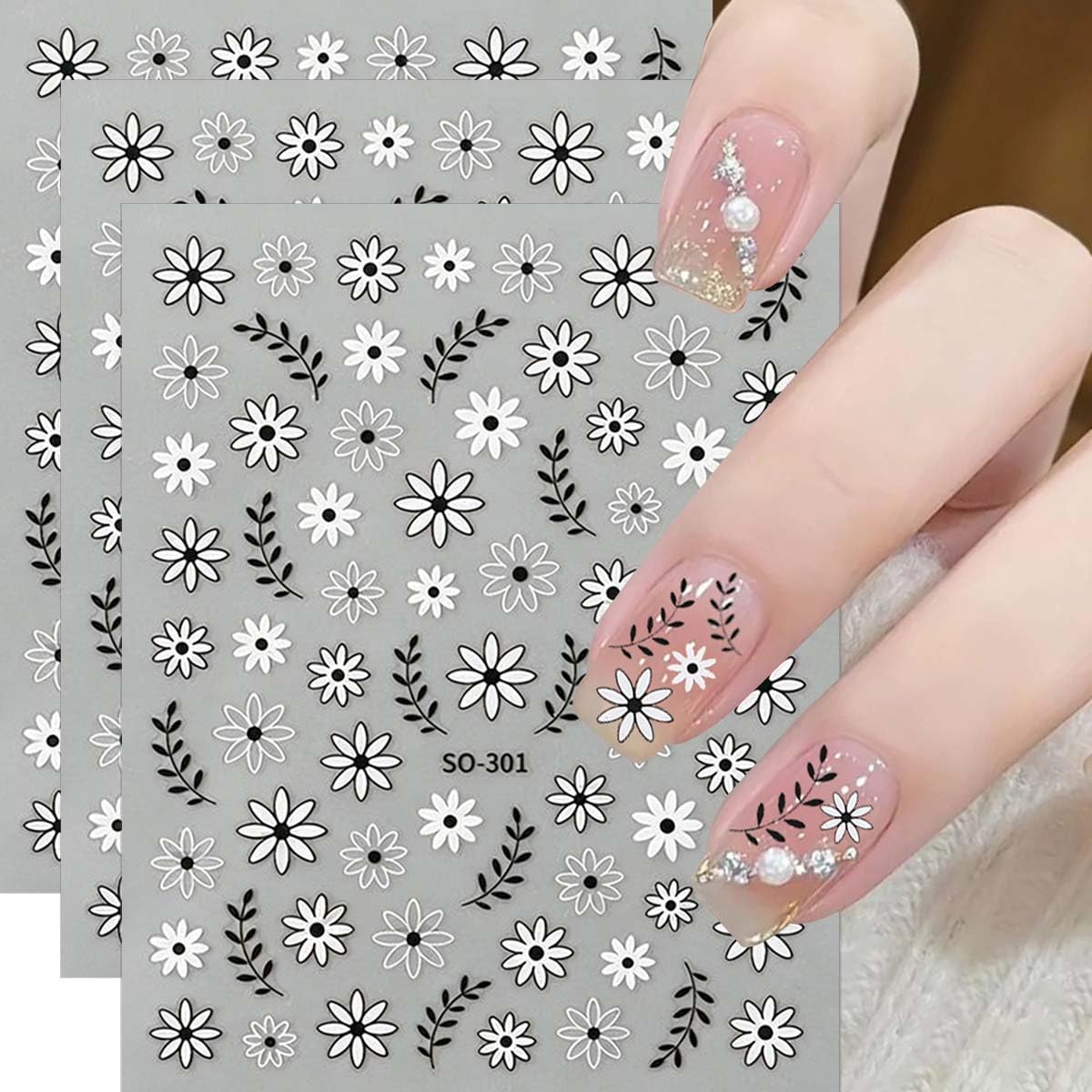 6 Sheets Flower Nail Stickers Hollow Out Flower Design Nail Decals 3D Self-Adhesive Leaf Floral Nail Art Stickers Spring Summer Nail Decoration for Women DIY Manicure Supplies