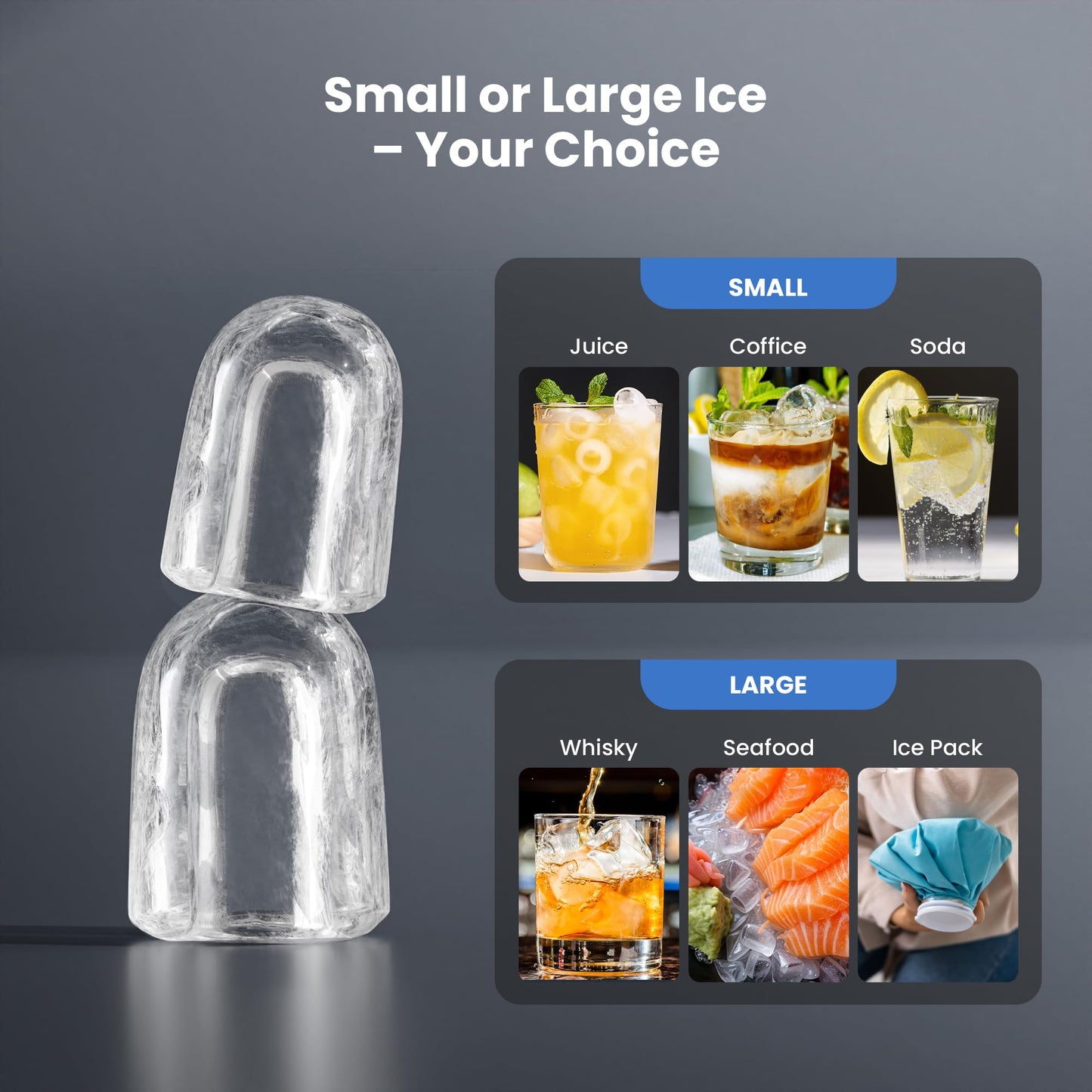 Electactic Ice Makers Countertop,26Lbs/24H,8Pcs in 6Mins,Portable Ice Maker Machine with Self-Cleaning,Interior Lighting,2 Sizes of Bullet Ice for Home/Office/Party(Stainless Steel)