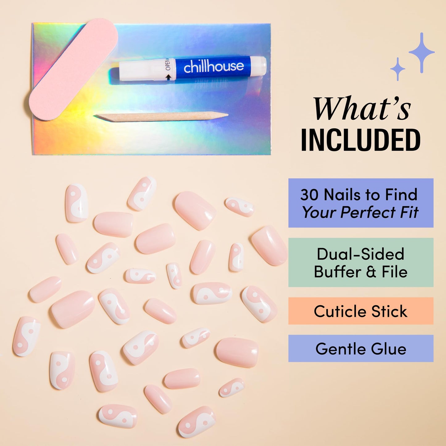 Chillhouse - Chill Tips, Press on Nails Kit - Everything Zen (Oval) - 24 Nail Shapes & Sizes - Up to 2 Weeks of Wear - Customizable Fit - Reusable - Latina Founded & Women Owned - Beauty & Self Care