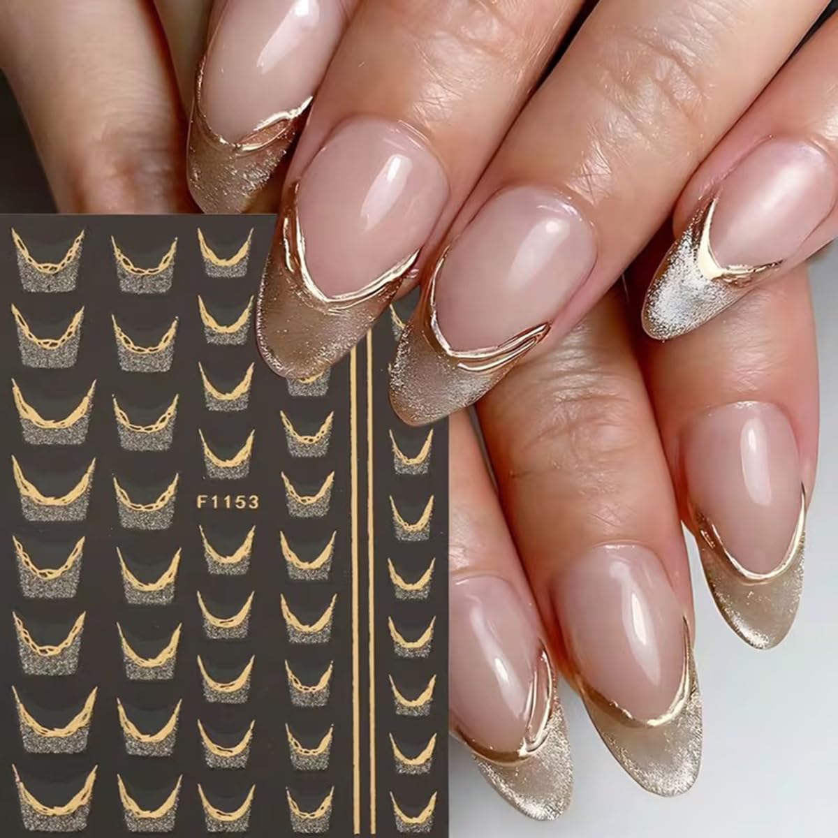 French Line Nail Art Stickers Golden Glitter French Tip Nail Decals Nail Art Supplies 6PCS Stripe Tape Wave Butterfly Nails Adhesive Sliders Manicure Sticker for Nails Women Daily DIY Nail Decorations