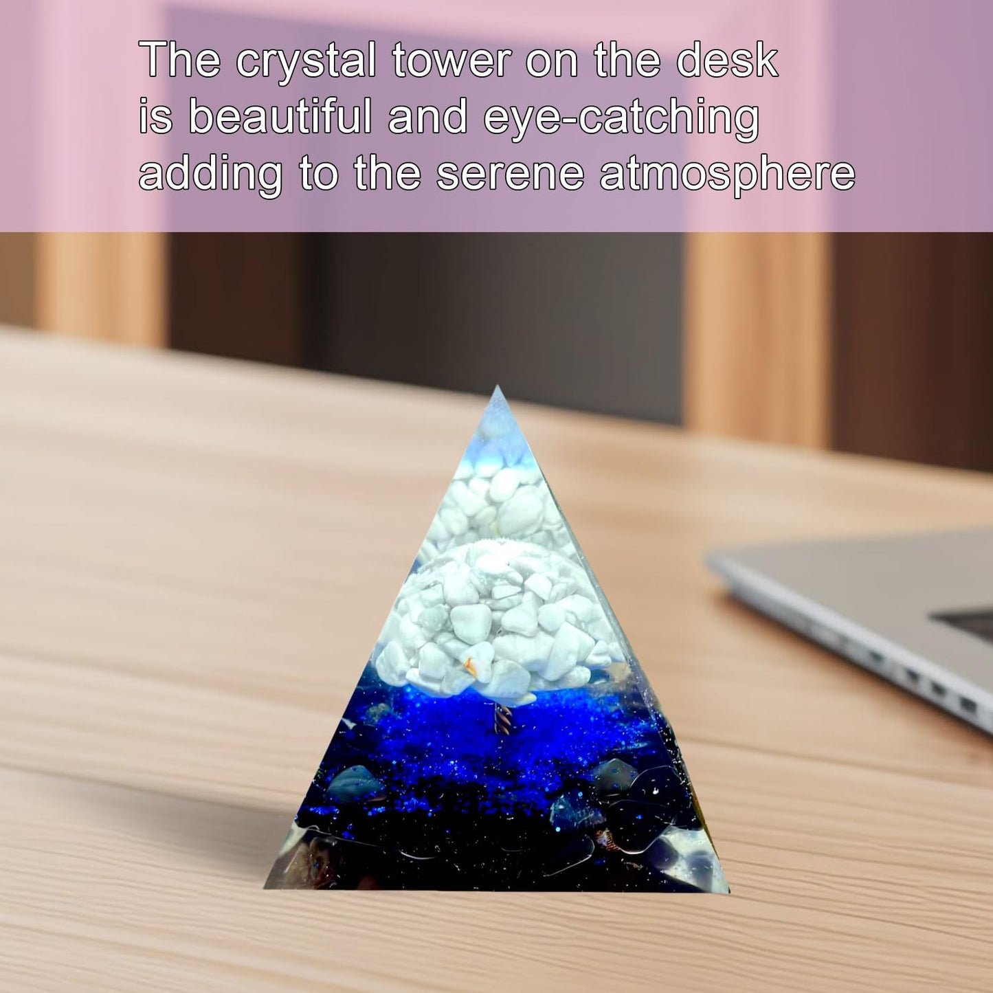 Saefheled Tree of Life Orgone Pyramid,Natural White Pine Stone&Obsidian Orgonite Healing Crystals Pyramid,Crystal Stone Positive Reiki Energy Generator Collection Wealth Lucky Meditation Tool(6cm)