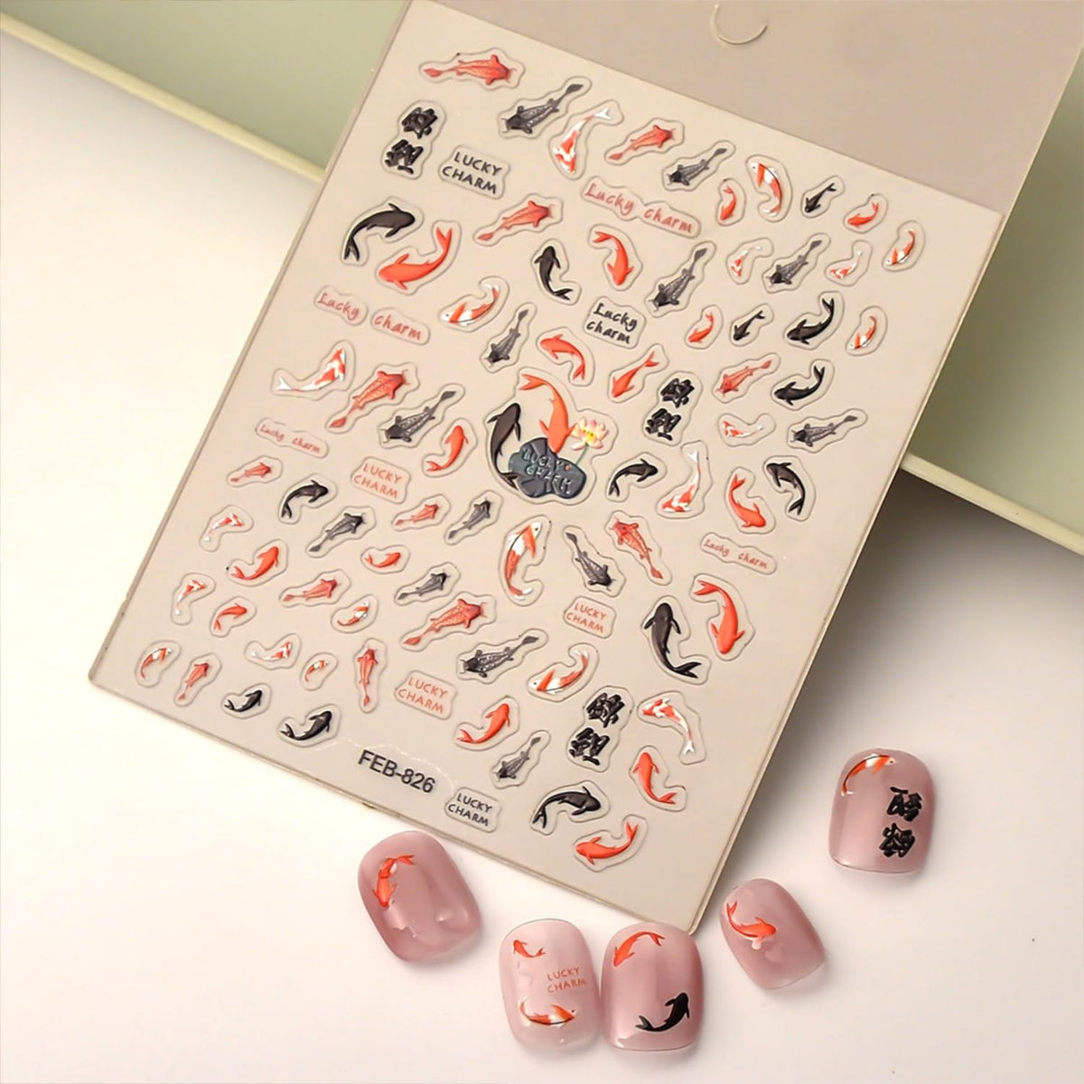 Spring Summer Nail Art Stickers 5D Embossed Nail Decals for Acrylic Nails Black Red Koi Fish Nail Stickers for Nail Art Self Adhesive Nail Design Supplies for Women Girls