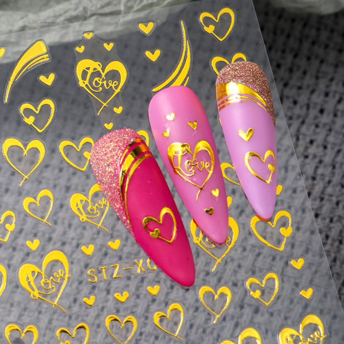 Valentine’s Day Nail Art Stickers Decals Golden Love Heart Nail Decals Nail Art Supplies 4PCS 3D Self-Adhesive Empty Heart Love French Stripe Valentines Nails Design Manicure Sliders for Women Girls