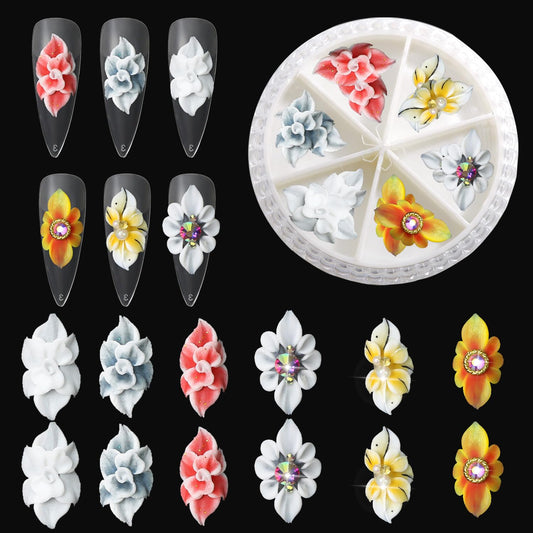 DANNEASY 12pcs Acrylic Flower for Nails 3d Simulation Nail Flowers 3d Floral Nail Charms with AB Rhinestones Flower Charms for Nails Decor Resin Nail Art Decoration