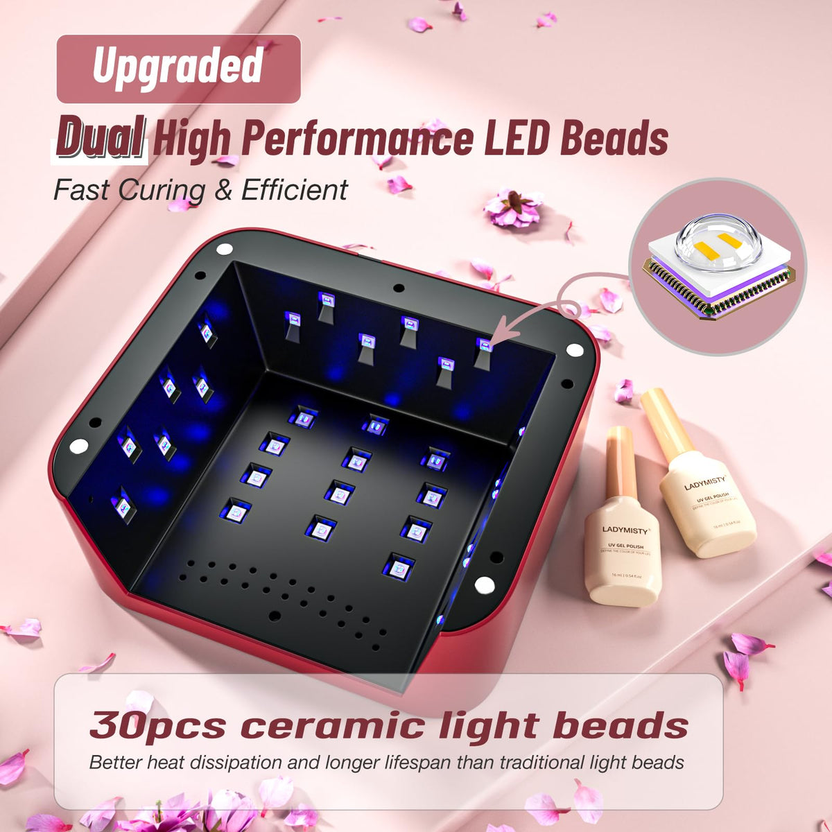 LadyMisty 268W Low Heat UV Nail Lamp Cordless, Fast Curing Rechargeable LED Nail Lamp with LCD Display & Knob, No Burn Professional Nail Dryer for Gel Polish Home Salon Gifts for Women
