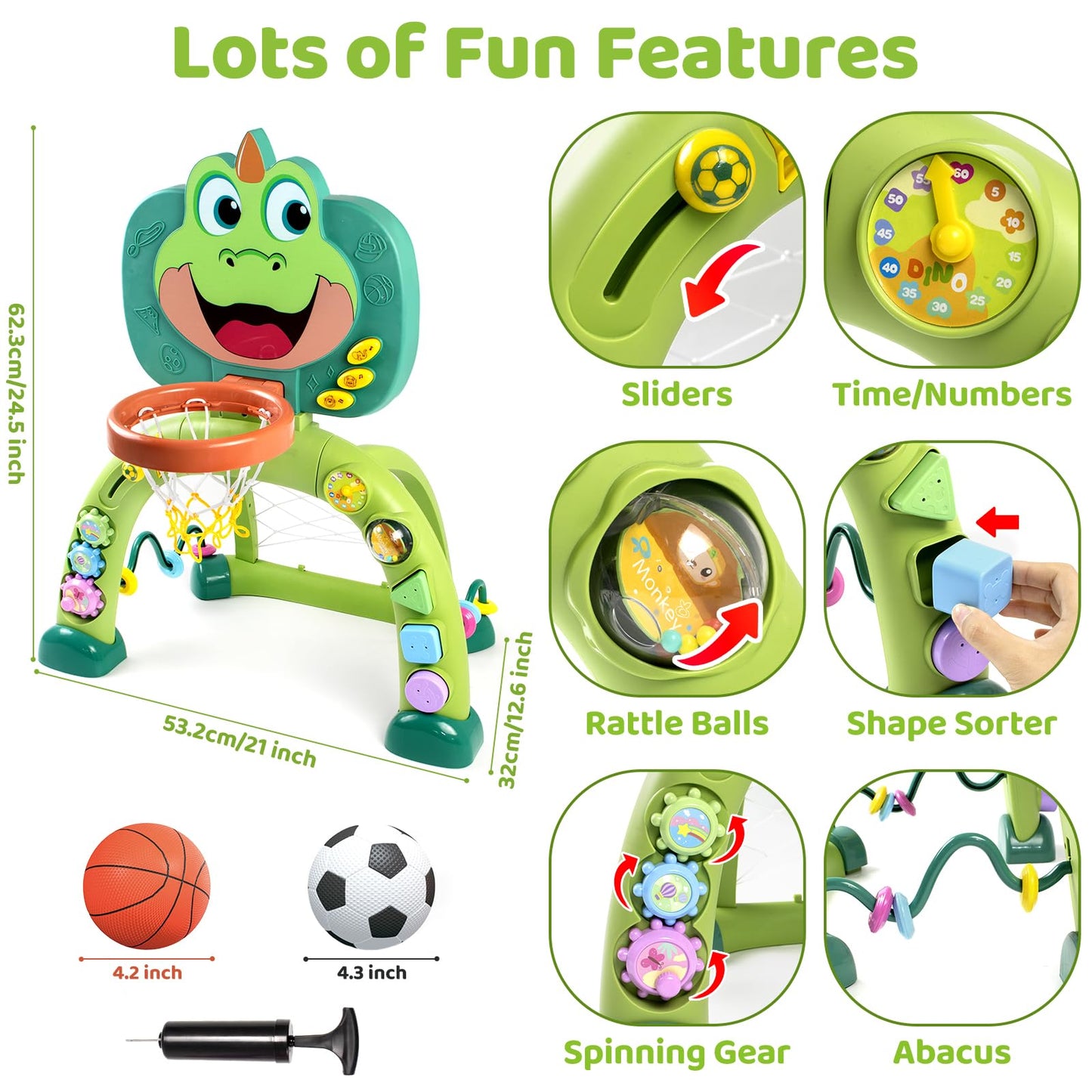 Marstone Baby Boy Toys for 1 2 3 Year Old Gifts: Toddler Basketball Hoop and Soccer Goal Activity Center Toys with Sound and Music for Kids, Girls 1-3, Interactive 1st First Birthday Present