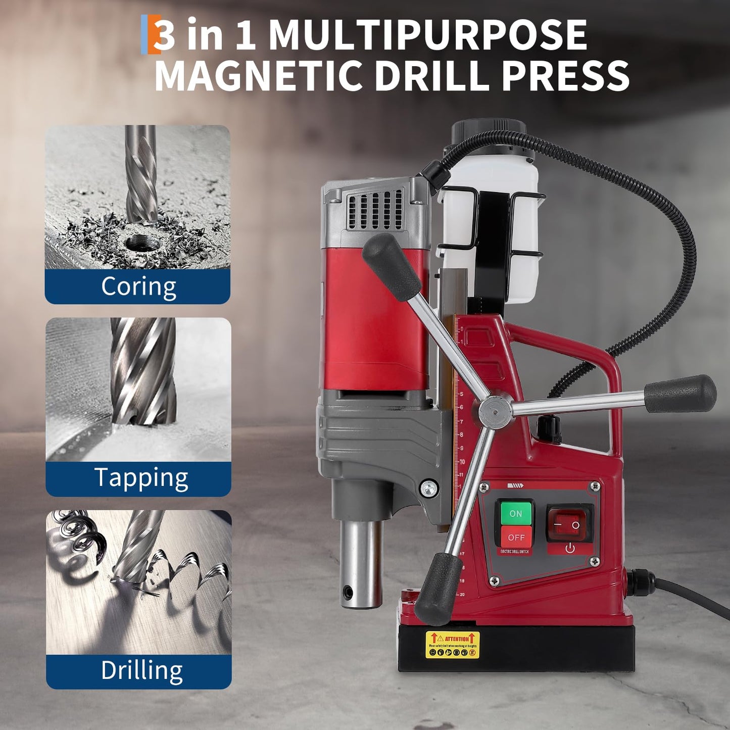 Mag Drill Press, Portable Magnetic Drill Press with 1.57" Boring Diameter 820 RPM 1450w 2922 Lbf/13000n Power Mag Force Electric Drilling Machine for Metal Surface