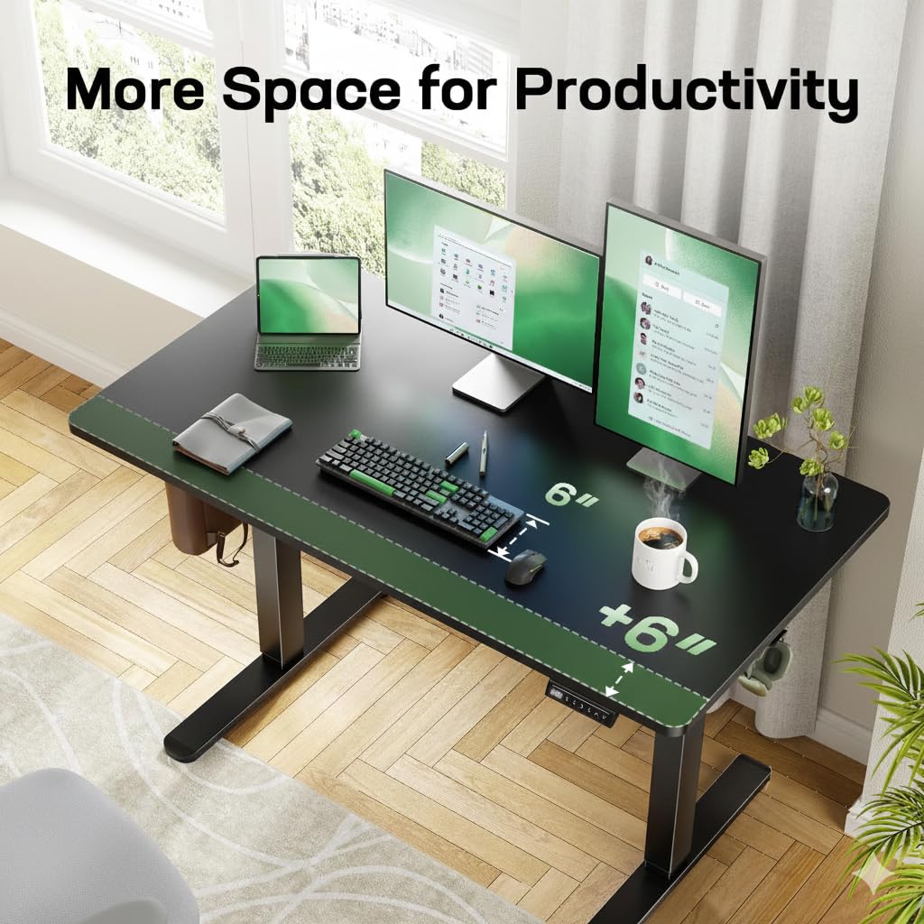 Marsail Electric Standing Desk with One-Piece Desktop – 55x30 Inch Height-Adjustable Office/Gaming Computer Desk, Deeper Tabletop, 4 Memory Presets, Home Office Use, 2 Packages