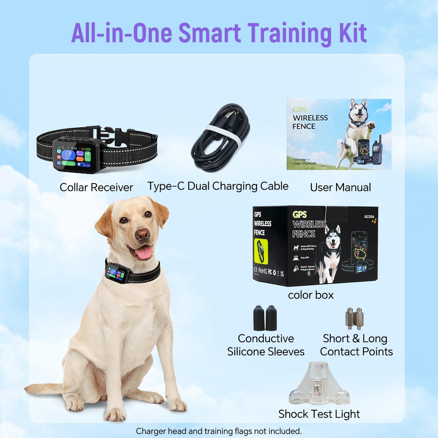 RAINLEOTI GPS Wireless Dog Fence – with Dog Collar & Free App, Custom GPS Fence, Beep/Vibration/Static Modes, IP67 Waterproof, Long Battery Life, for Dogs 10–120 lbs