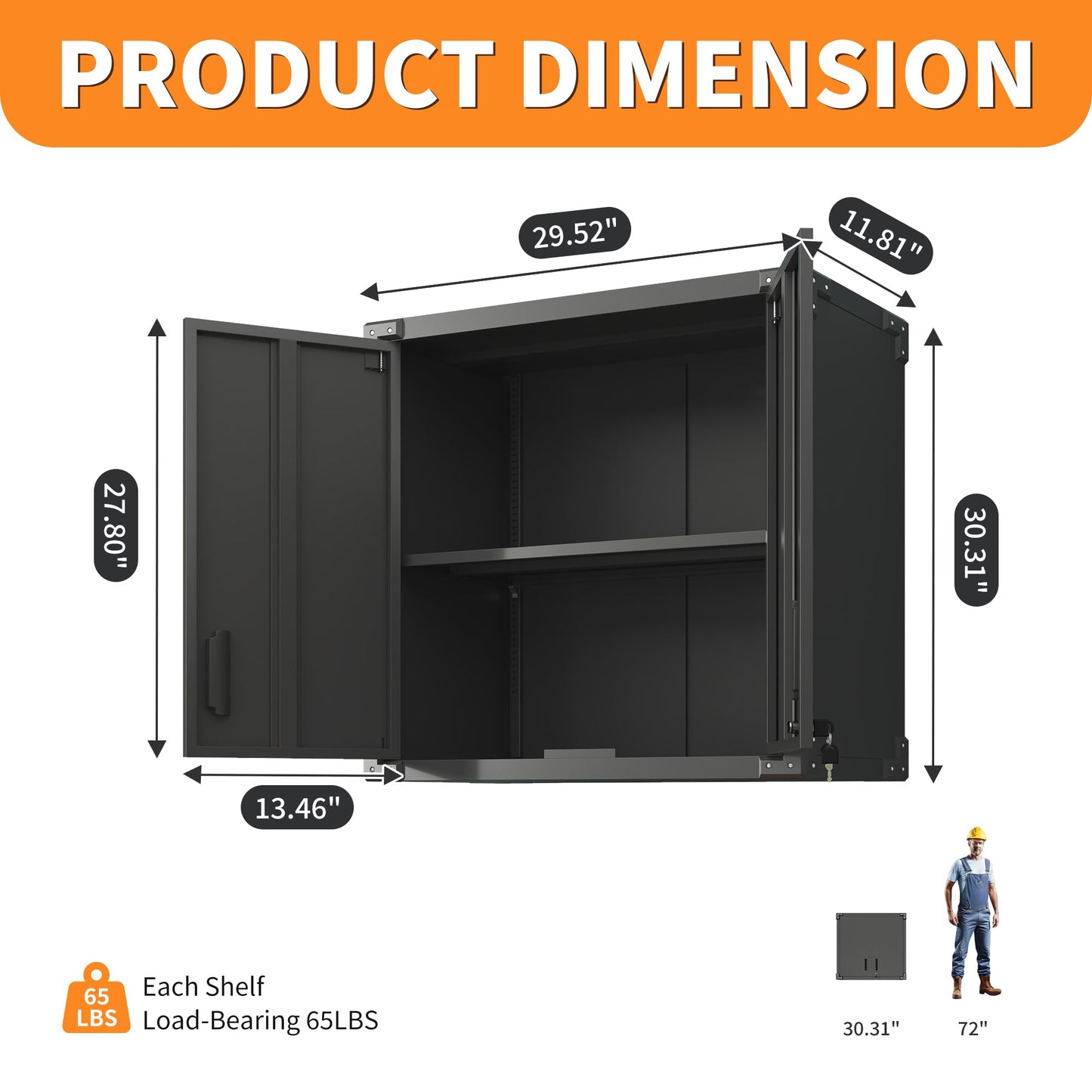Metal Wall-Mounted Tool Storage Cabinet with 2 Locking Door 1 Adjustable Shelf 1 Opened Drawer for Garage Warehouse,Office,Assembly Required