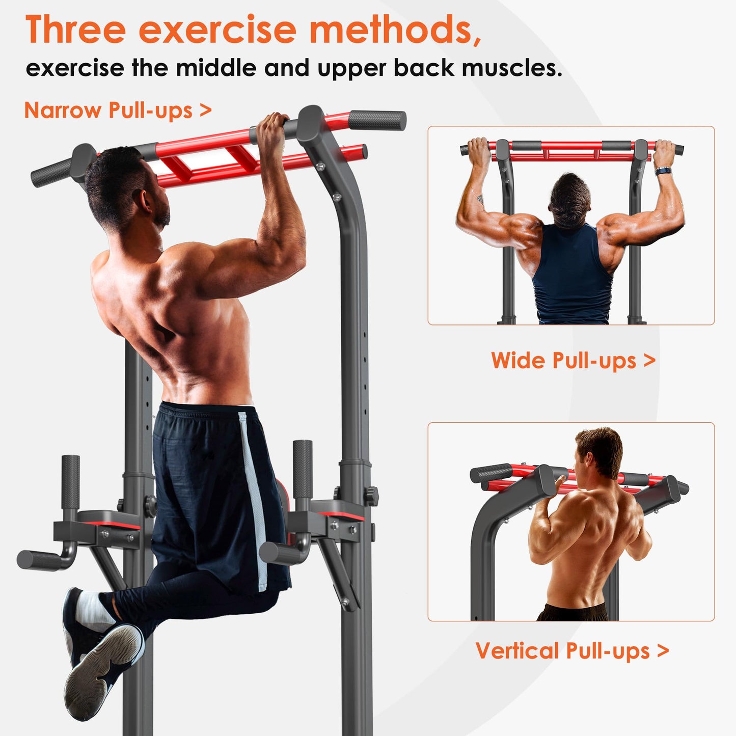 SogesPower Power Tower Pull Up Bar Station, 12-Level Adjustable Multi-Function Pull Up Dip Station for Home Gym, Pull Up Bar Stand Dip Bar Strength Training Fitness Equipment, Black