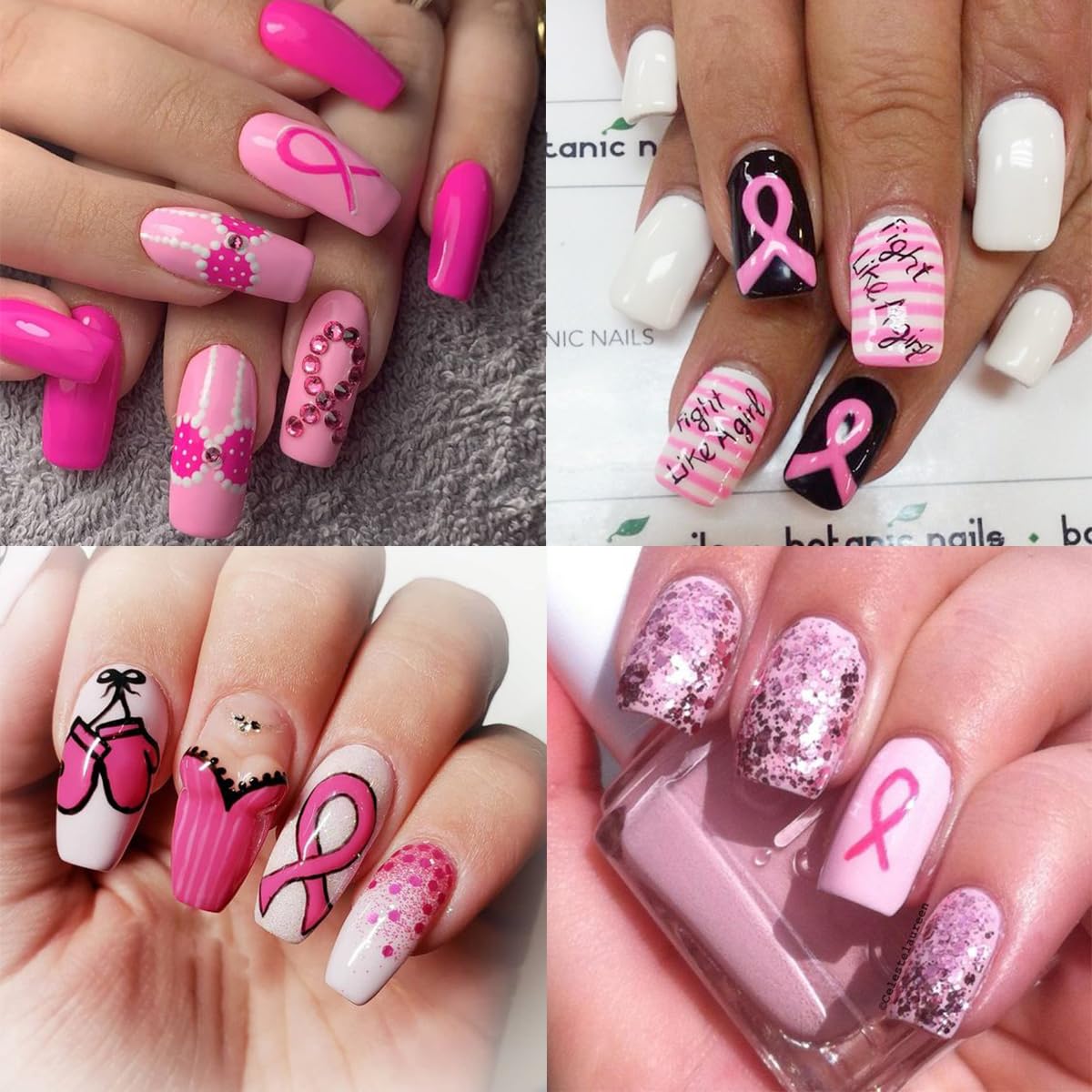 6Sheets Breast Cancer Awareness Nail Stickers - Self-Adhesive Pink Ribbon Decals for Women - DIY Nail Art Design Supplies with 'Love Heart' & 'Letter' Themes