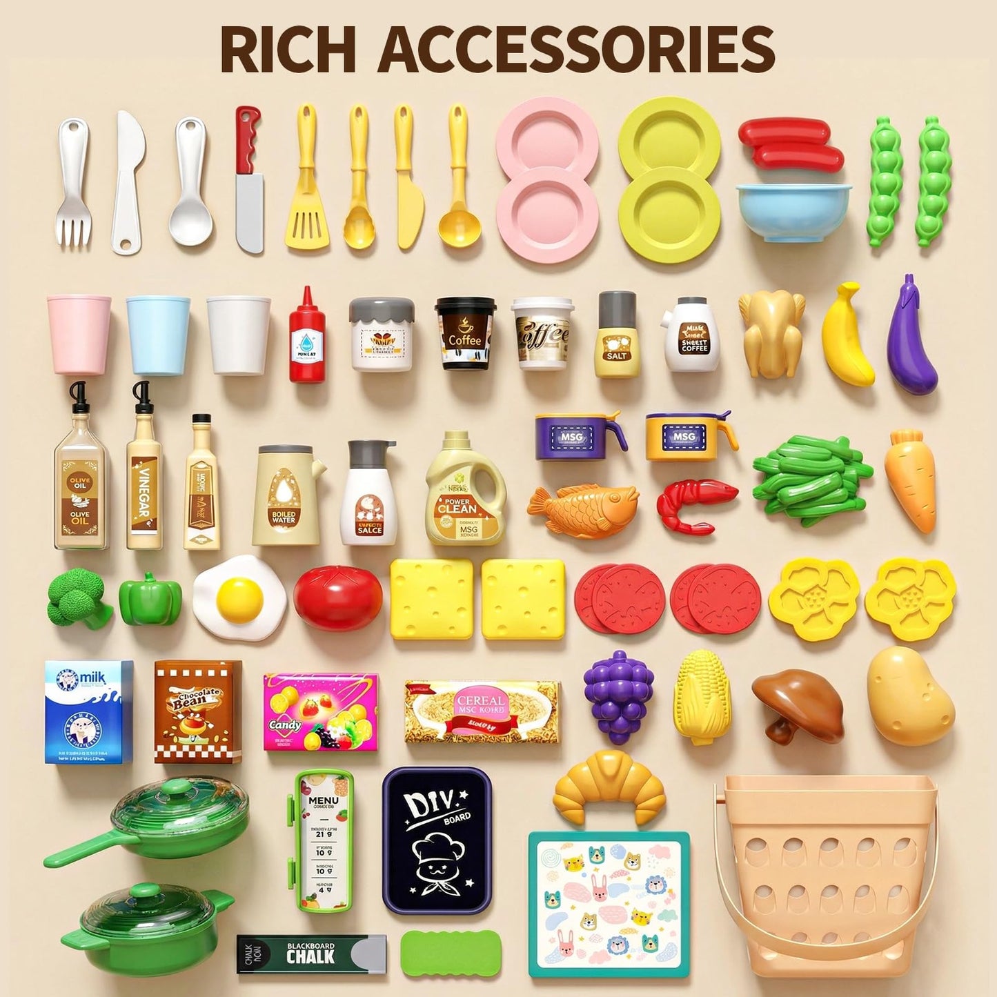 33.8IN - 70PCS Kids Kitchen Playset with Sound & Light - Cooking Stove with Steam, Play Sink and Toy Kitchen Accessories - Pretend Kitchen Play Food Toys for Kids Boys Girls - Toddler Play Kitchen Set