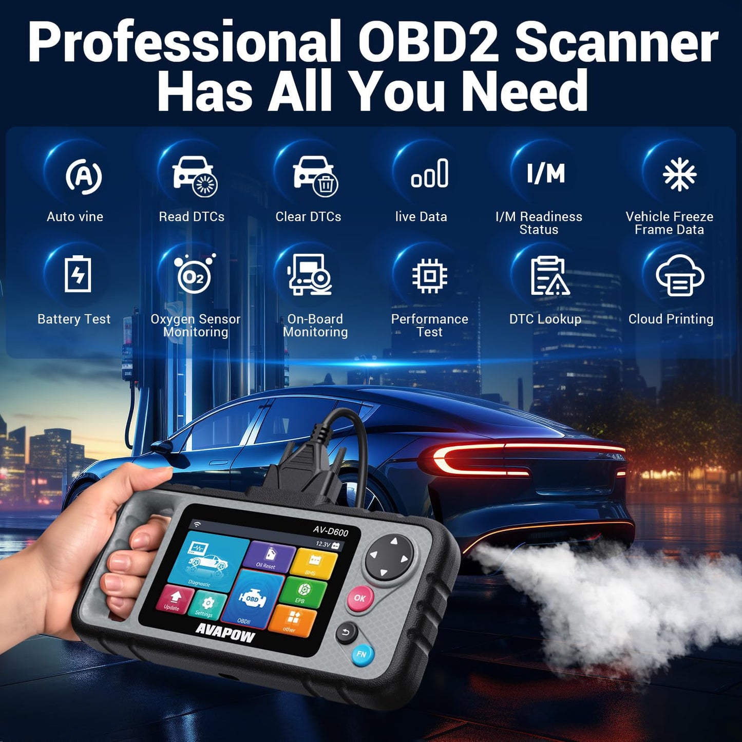 AVAPOW AV-D600 4 Systems OBD2 Scanner Engine/Transmission/SRS/ABS Diagnostic Tool, Oil Reset/EPB Reset/Battery Match, Car Code Reader with Auto VIN, WiFi Lifetime Update, Compatible with 7000+ Cars