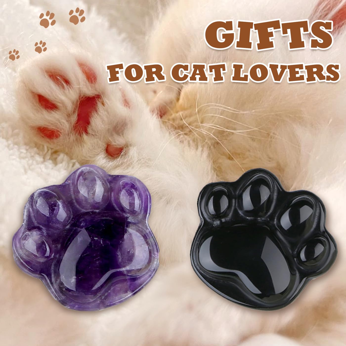 NUKAYAI Clear Quartz Cat Paw Crystal Statue Worry Stone for Anxiety Carved Figurines for Sculpture Handcrafted Decor Natural Gemstones Healing Crystals Spiritual Mini Gifts for Cat Lovers Women