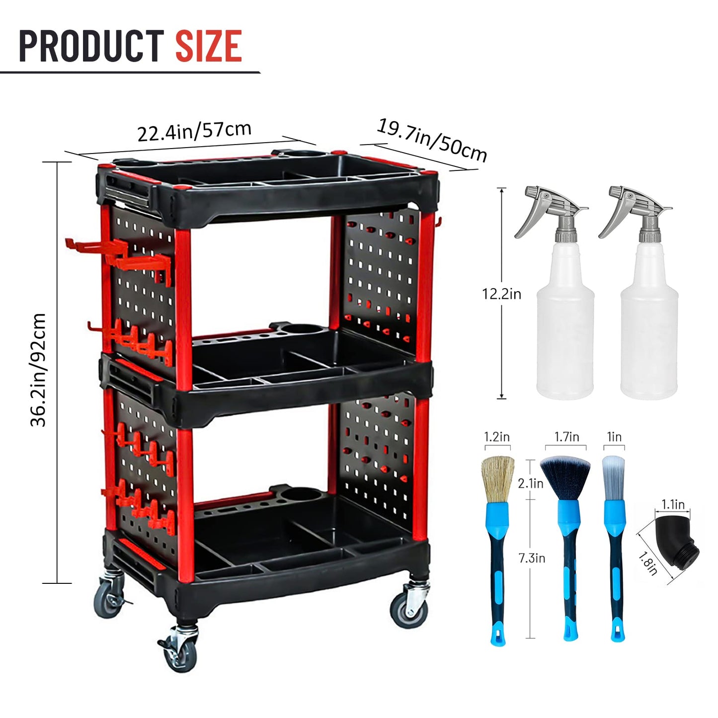 AstraLoom Heavy-Duty Car Detailing Cart for Garage & Workshop – 3-Tier Auto Tool Cart with 4 Tool Boards, 32 Hooks, Lockable Wheels & 440 lbs Capacity