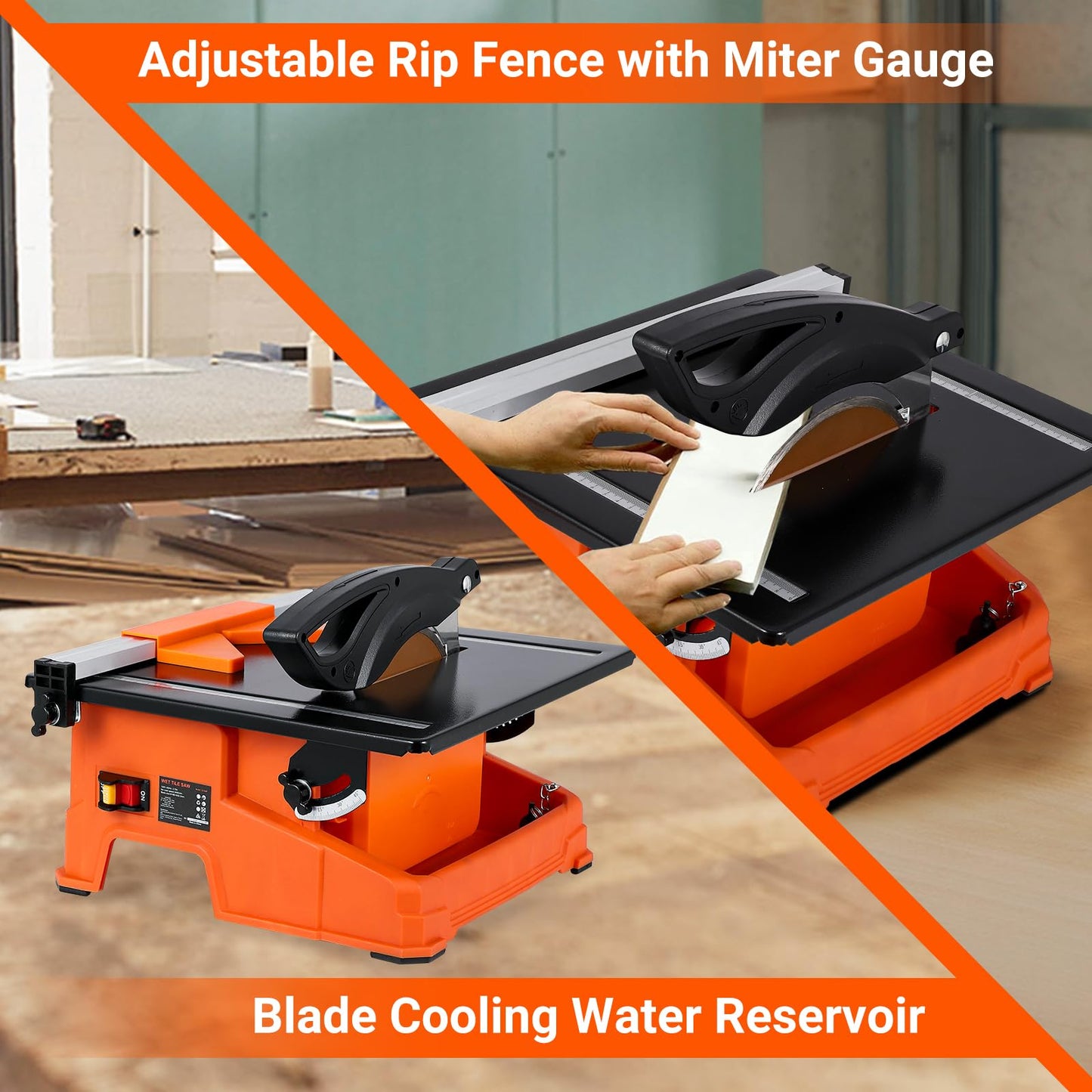 GarveeTech 7 inch Wet Tile Saw, 6500 RPM & Pure Copper Motor, Bevel cuts tile from 0 to 45, Tile Cutter Wet Saw with Water Reservoir for Cutting Tiles and Stones, for DIY Enthusiasts