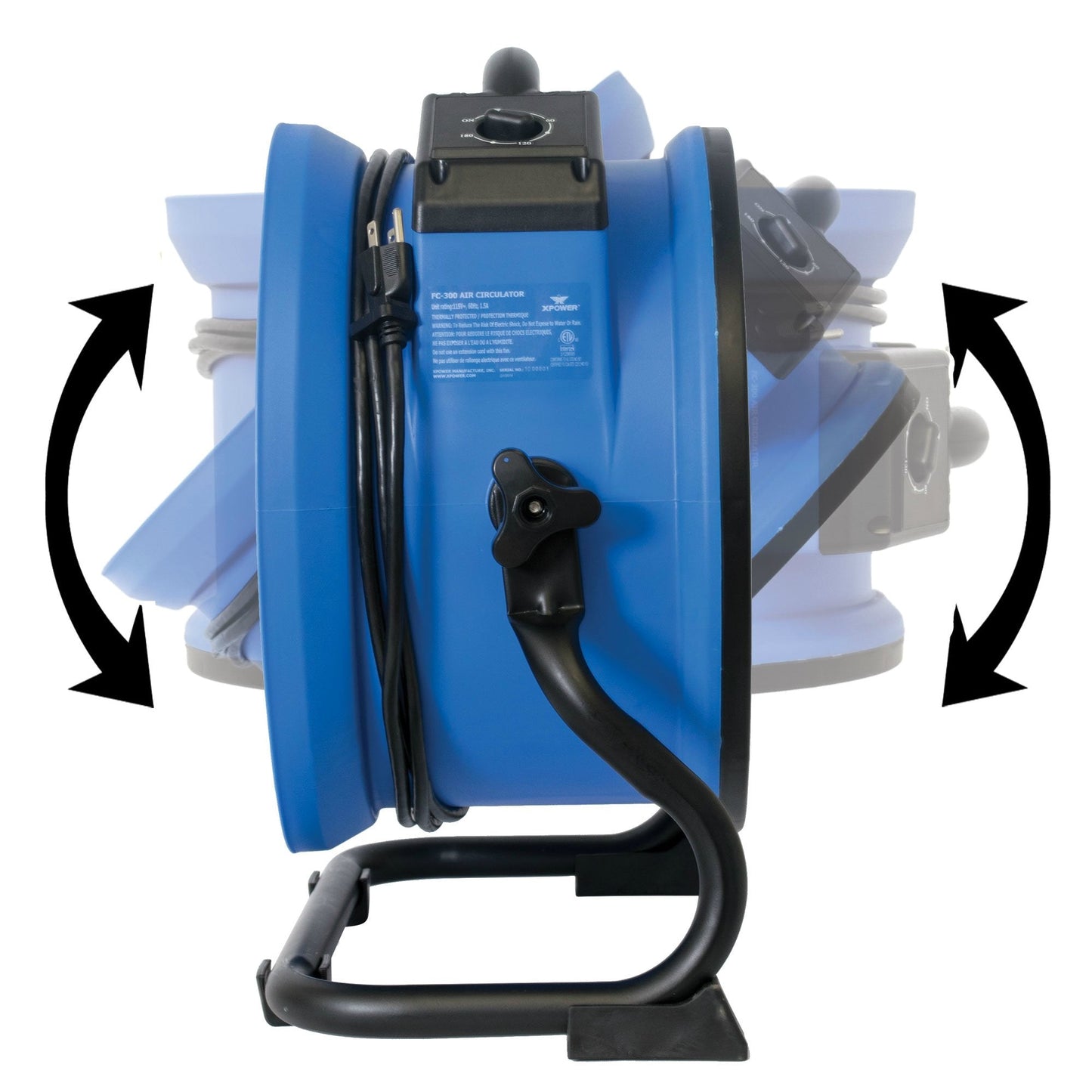 XPOWER FC-300 Heavy Duty Industrial High Velocity Whole Room Air Mover Air Circulator Utility Shop Floor Fan, Variable Speed, Timer, 14 inch, 2100 CFM, Black, Blue