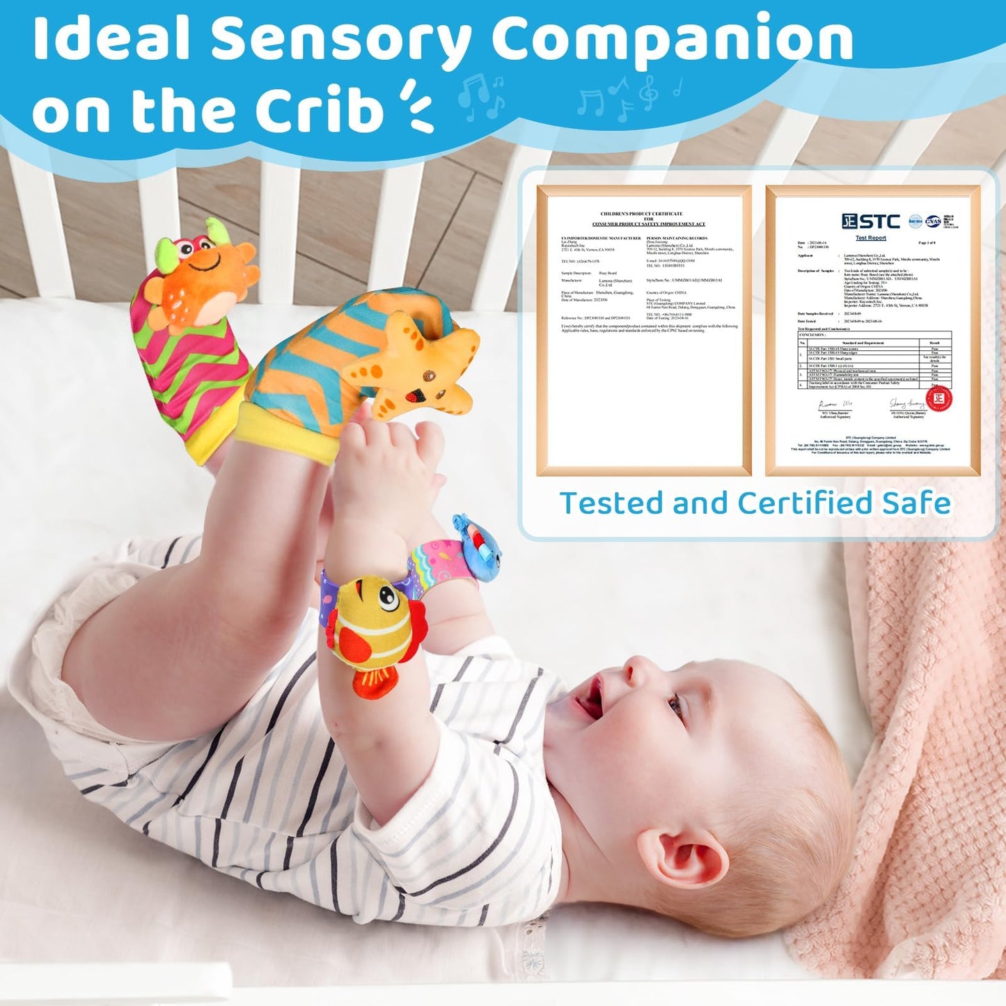URMYWO Wrist Rattles for Baby - Rattle Socks - Foot Finder Set - Baby Toys for 0-12 Months Infant - Newborn Essentials - Early Learning Sensery Toys for Boy Girl as Shower Gifts