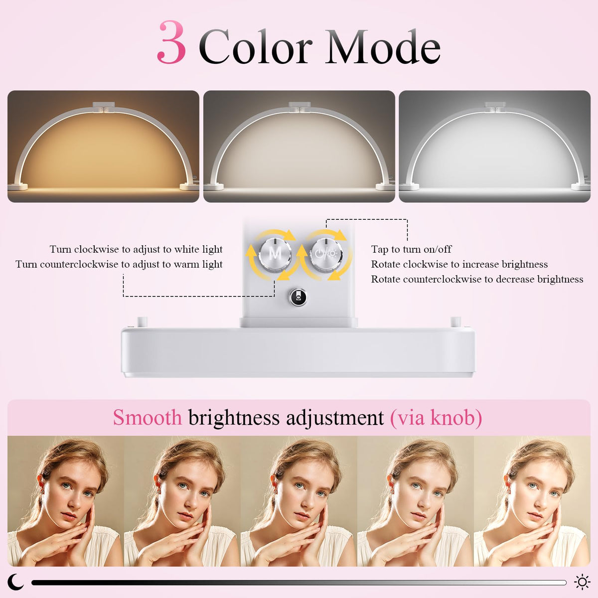 TideNaga Nail Light for Desk, 31" Foldable Half Moon Nail Desk Lamp with Phone Stand Perfect for Beginner, Color Temperature/Brightness Stepless Adjustment Arch Tech Light (White)