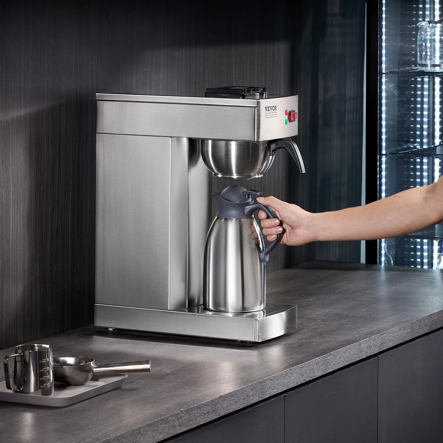 VEVOR 12 Cups Commercial Drip Coffee Maker, Coffee Maker Machine with Thermal Carafe to Keep Warm or Cold, Stainless Steel Pour Over Coffee Brewer for Restaurant, Office, Cafe