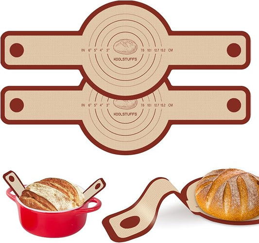 Silicone Bread Sling for Dutch Oven, 2-Pack Non-Stick Reusable Baking Mat with Heat-Resistant Handles, Easy Sourdough Transfer, Ideal for Home Baking, Oven Use, Kitchen Beginners