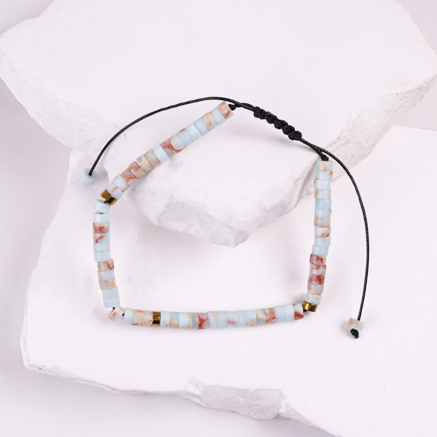 Iborov Handmade 4mm Natural Amazonite Stone Healing Crystal Beaded Bracelet Adjustable Braided Cord Chakra Jewelry for Men and Women
