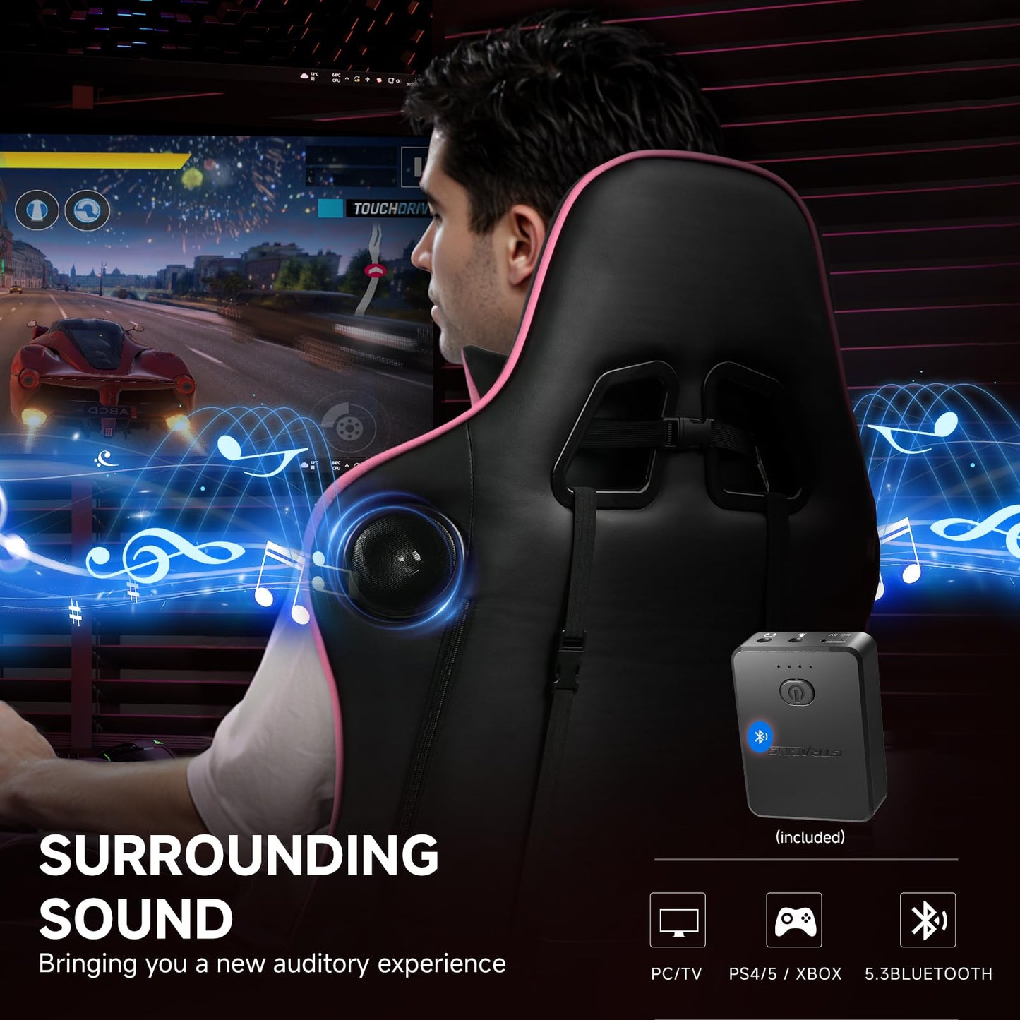 GTPLAYER Gaming Chair,Gamer Chair with Bluetooth and Adjustable Backrest,Seat Height Adjustable Computer Chairs with 3D Armrests,Video Game Chair with Footrest Speakers (Colourful)